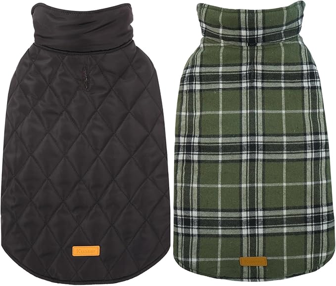 Kuoser Waterproof Dog Coat, Reversible Dog Jacket for Medium Dogs, Adjustable Durable Doggie Winter Coat Warm Puppy Cold Weather Apparel from Small to Large Breed, Green M
