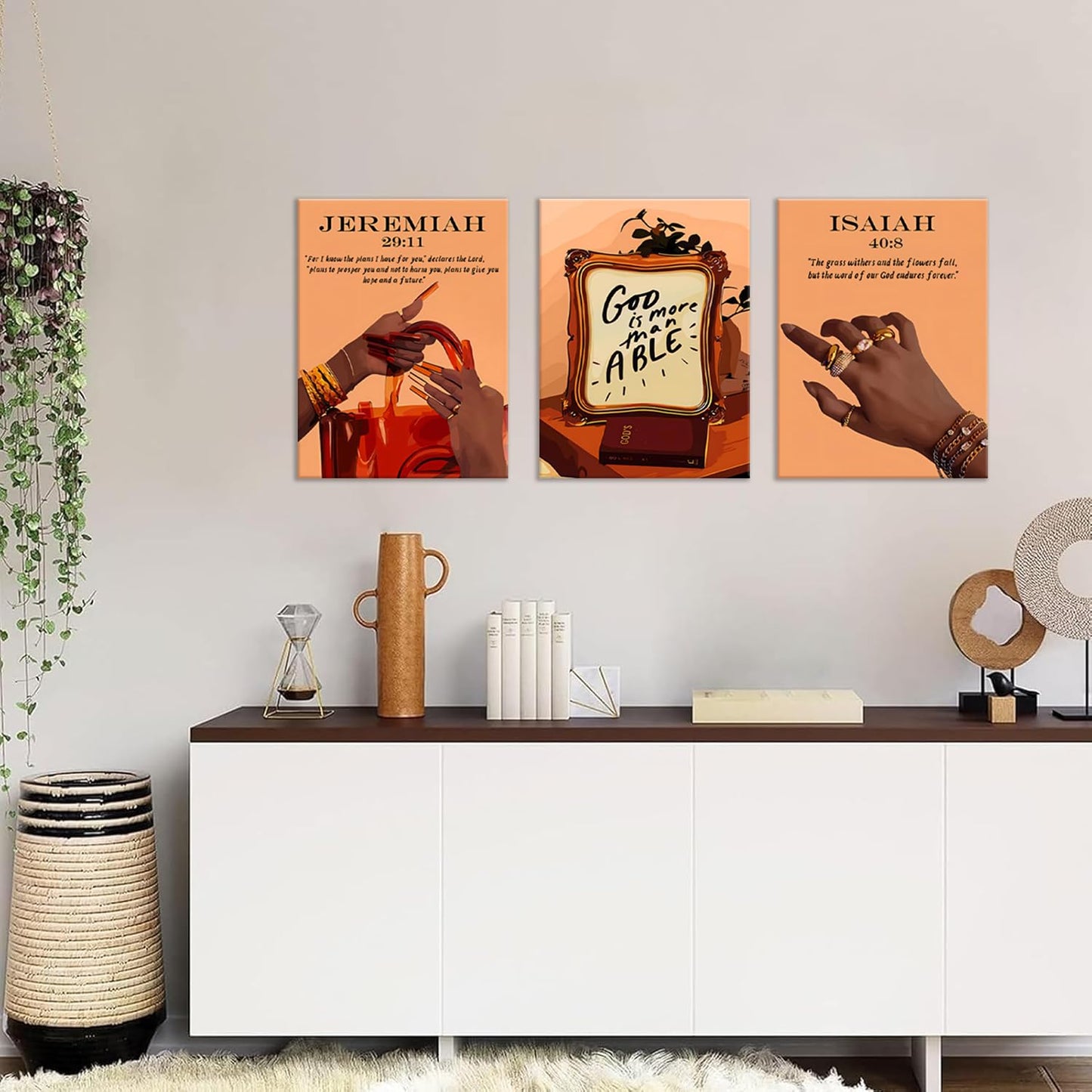 DAXINGJ Black Girl Canvas Wall Art Set of 3, Christian Framed Prints