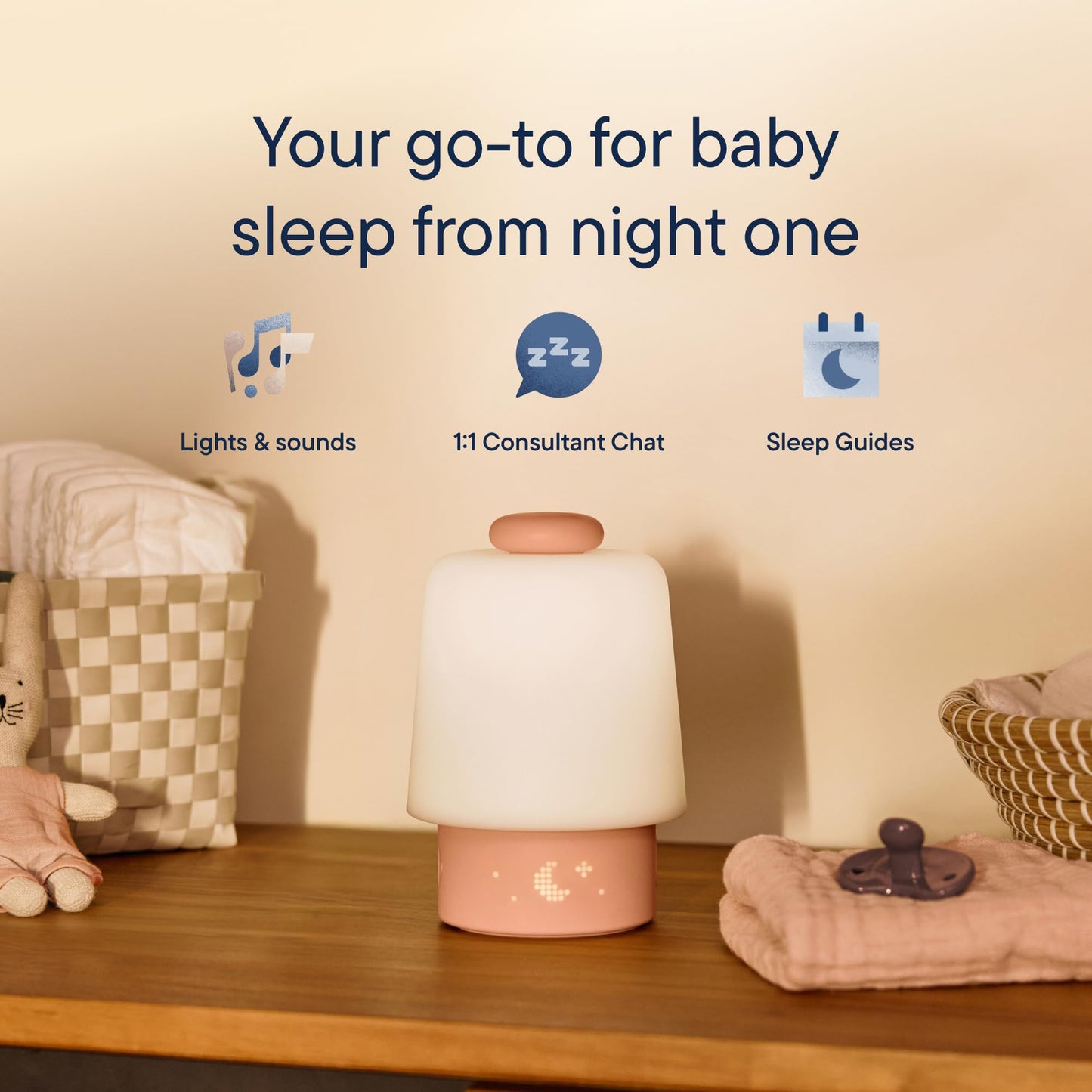 Hatch Baby Sound Machine, Night Light | Hatch Baby | Sleep Support | Registry Essential, Routine Builder, Time-to-Rise Alarm Clock, White Noise, Nursery Stories, Toddler Kids (Wi-Fi) (Peach)