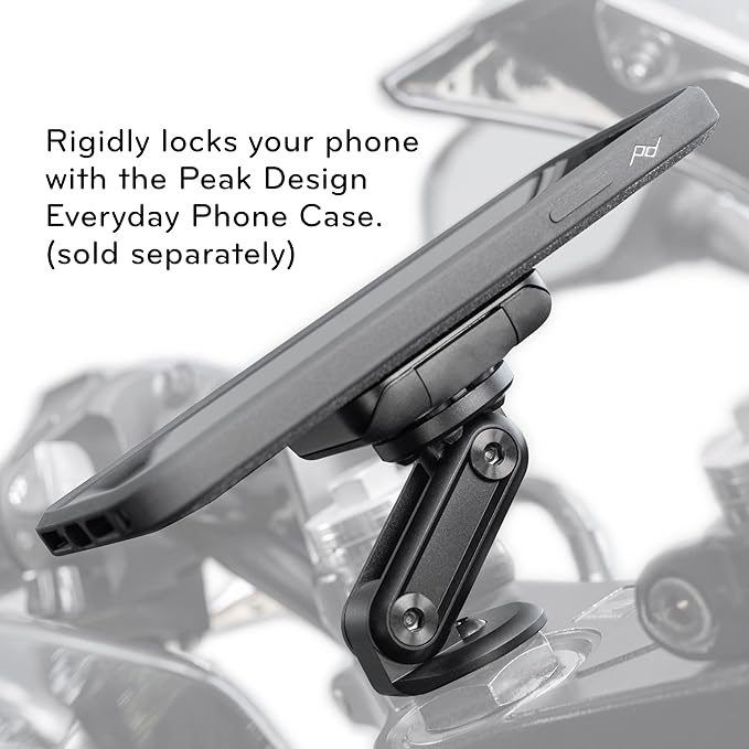 Peak Design Mobile Motorcycle Stem Phone Mount, Non-Charging, SlimLink Mounting Technology, Rigid Arm, Fits Hollow Steering Stem Nuts (13-26mm), Vibration Isolator, Motorcycle Phone Mount