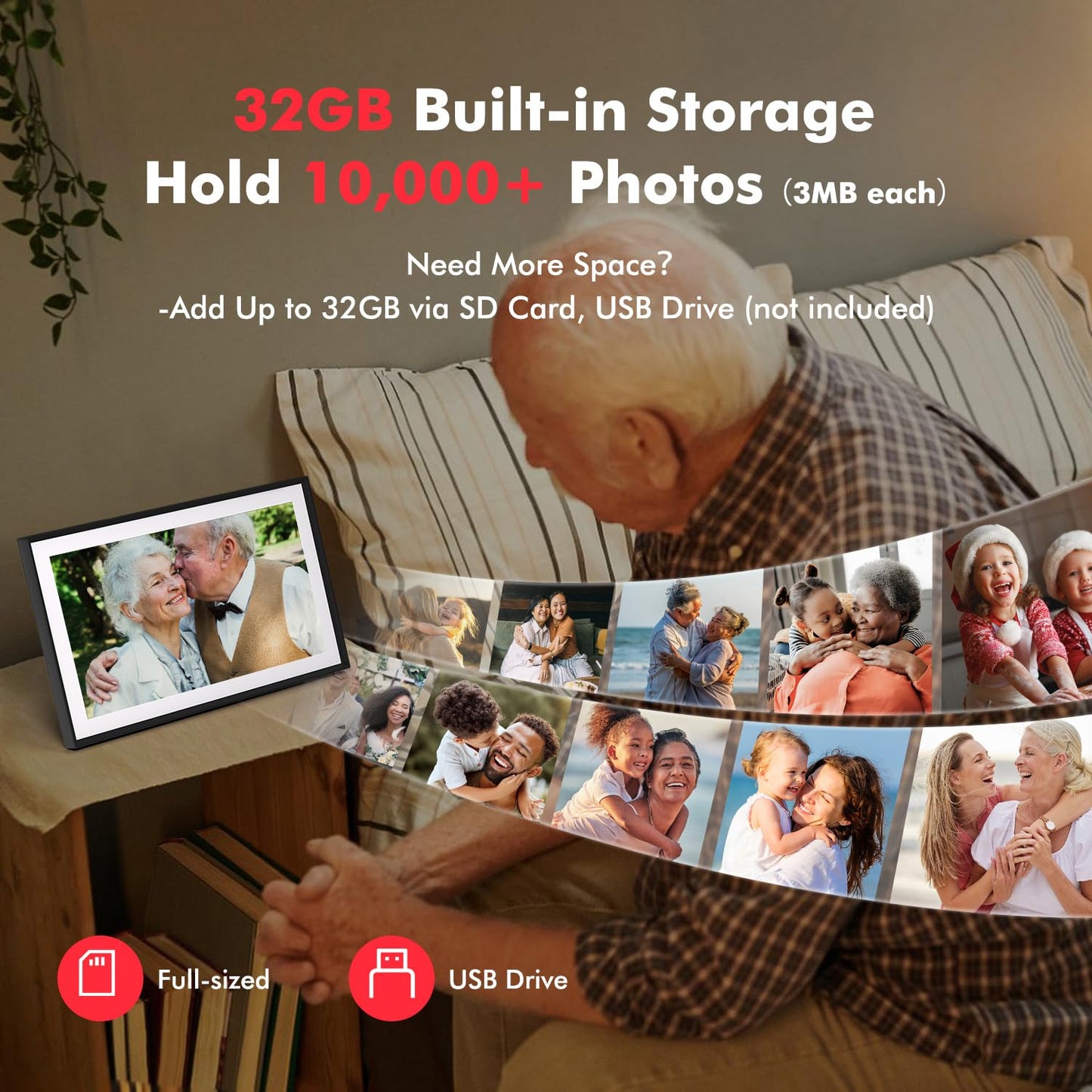 Digital Picture Frame, Frameo 15.6 Inch Large Digital Photo Frame WiFi, 1920 * 1080 IPS FHD Touch Screen, 32GB, Tabletop&Wall-Mounted, Electronic Photo Frame, Share Video, Birthday, Wedding, for Mom