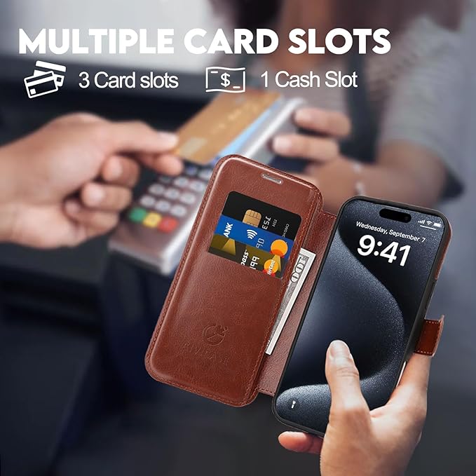 CIVICASE for iPhone 16 Pro Max Wallet Case with Stand,PU Leather Flip Credit Card Holder Slots (RFID Blocking),Compatible with Magsafe Magnetic Holder Phone Cover Women Men,Dark Brown