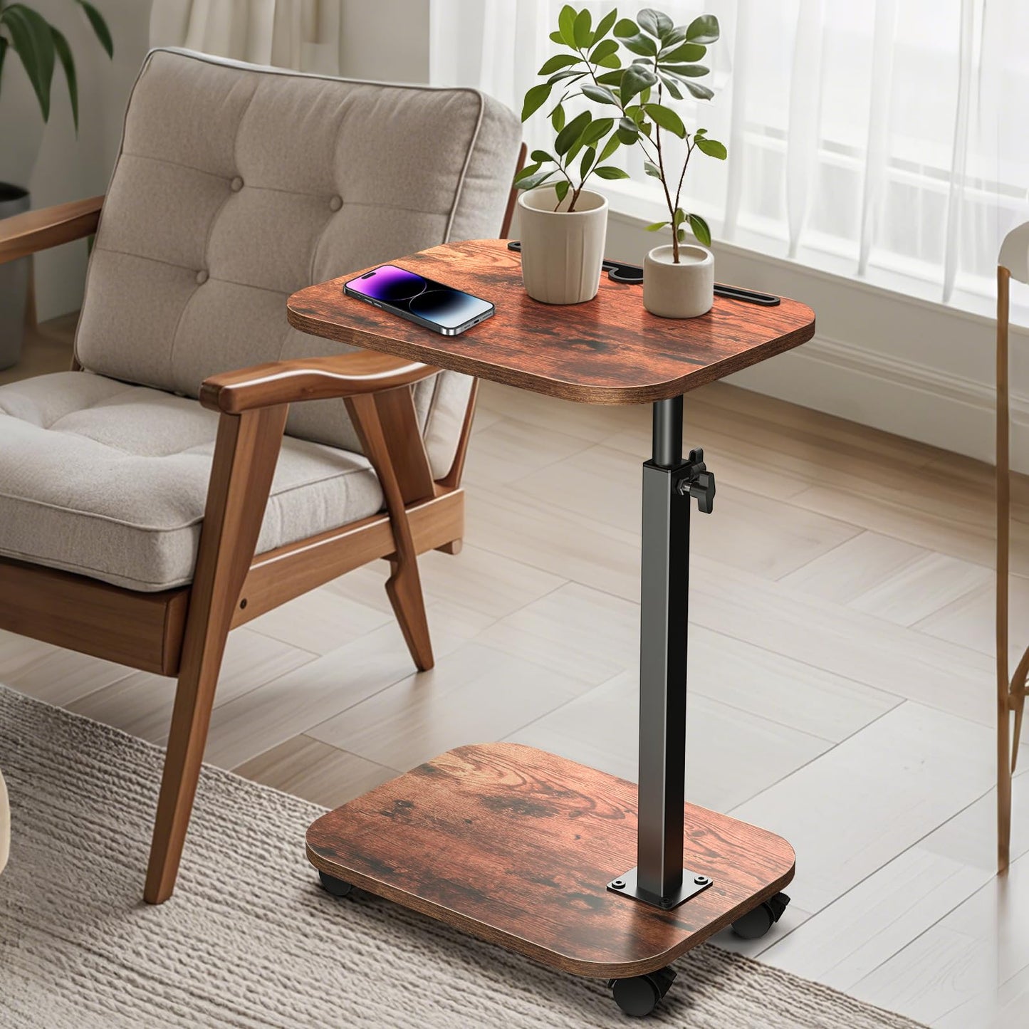 XNSDXV Sofa Tray Table for Couch, 360°Swivel TV Tray for Small Spaces, Adjustable Height Side Tables for Eating, C Shaped End Table for Livingroom, Bedroom, Sofa, Bed, Snack