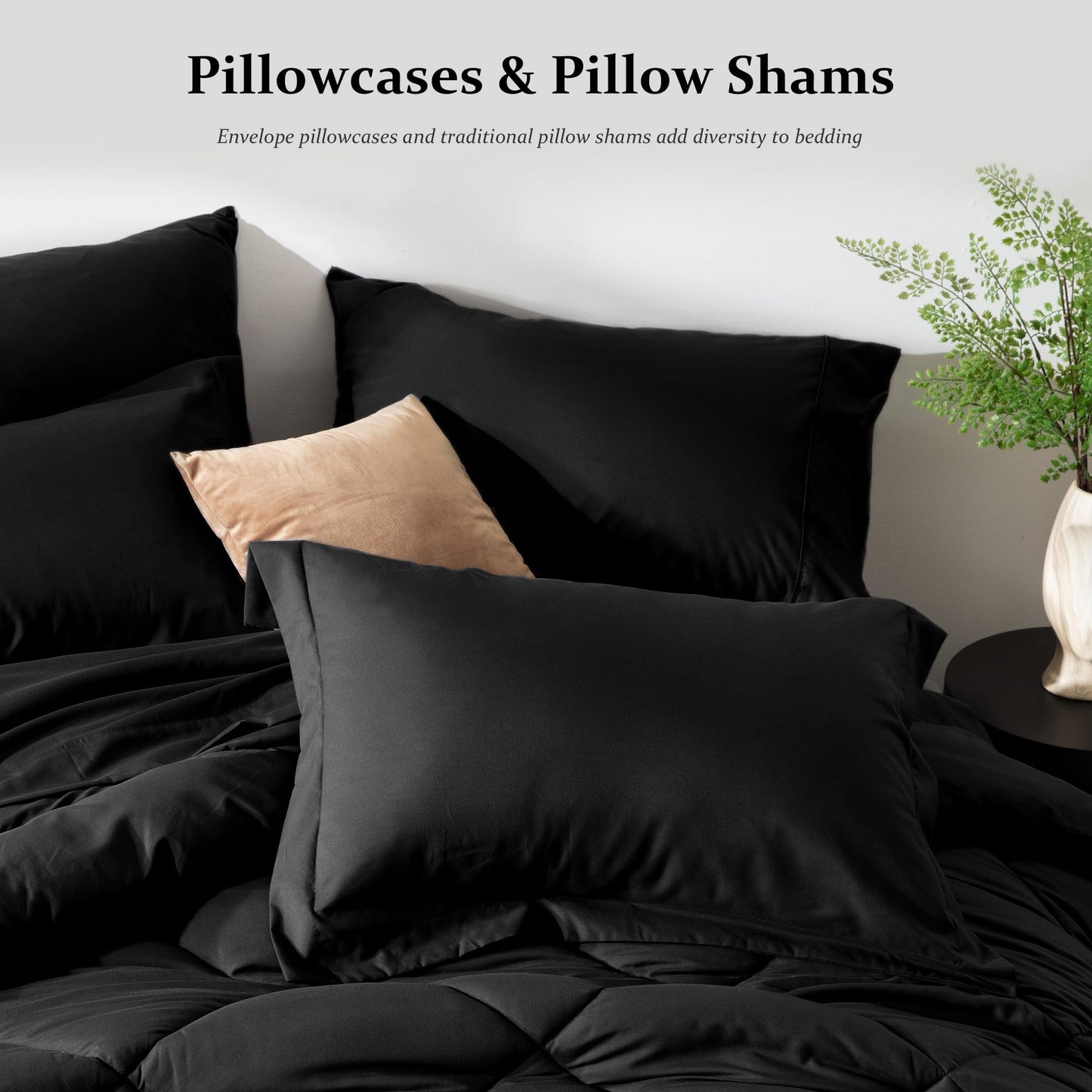 Newspin Full Comforter Set Black - Bed in a Bag Full Size 8 Pieces, All Season Bed Set, Fluffy Comforter Set with Sheets, Sheet Set Quilt Blanket, Pillowcases & Shams & Bed Skirt