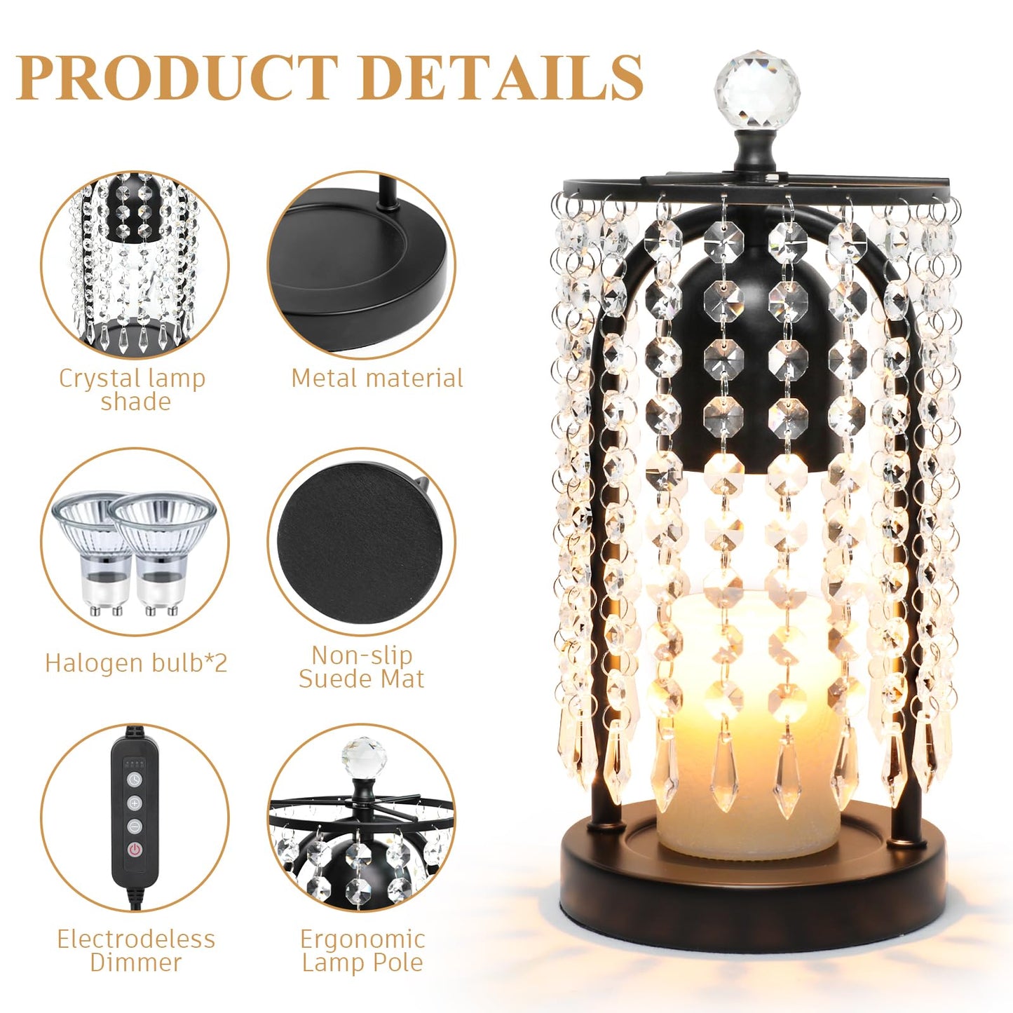 KunruiTAI Candle Warmer Lamp with Timer and Dimmer - Electric Candle Warmer,Crystal Candle Lamp for Bedroom Decor, Flameless Scented Candle Light Warmer,House Warming Gifts New Home for Women