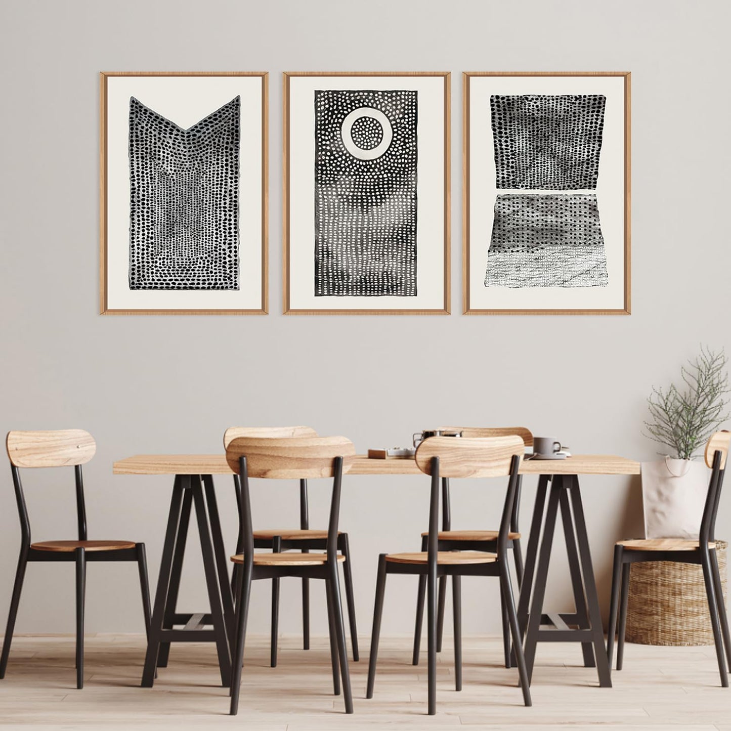 DRACIT Large Abstract Dot Black Pattern Framed Canvas Wall Art Set,Modern Neutral White Circle Wall Decor,Minimalist Black White Geometric Artwork for Living Room,Bedroom,Office-16 x24 x3