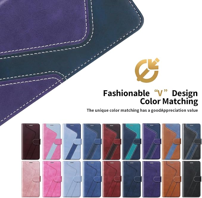 CIVICASE for iPhone 12/iPhone 12 Pro Wallet Case,Leather Flip Case [RFID Blocking] Credit Card Holder Folio Magnetic Stand TPU Shockproof Cover Color Matching for iPhone 12/iPhone 12 Pro,Purple Blue