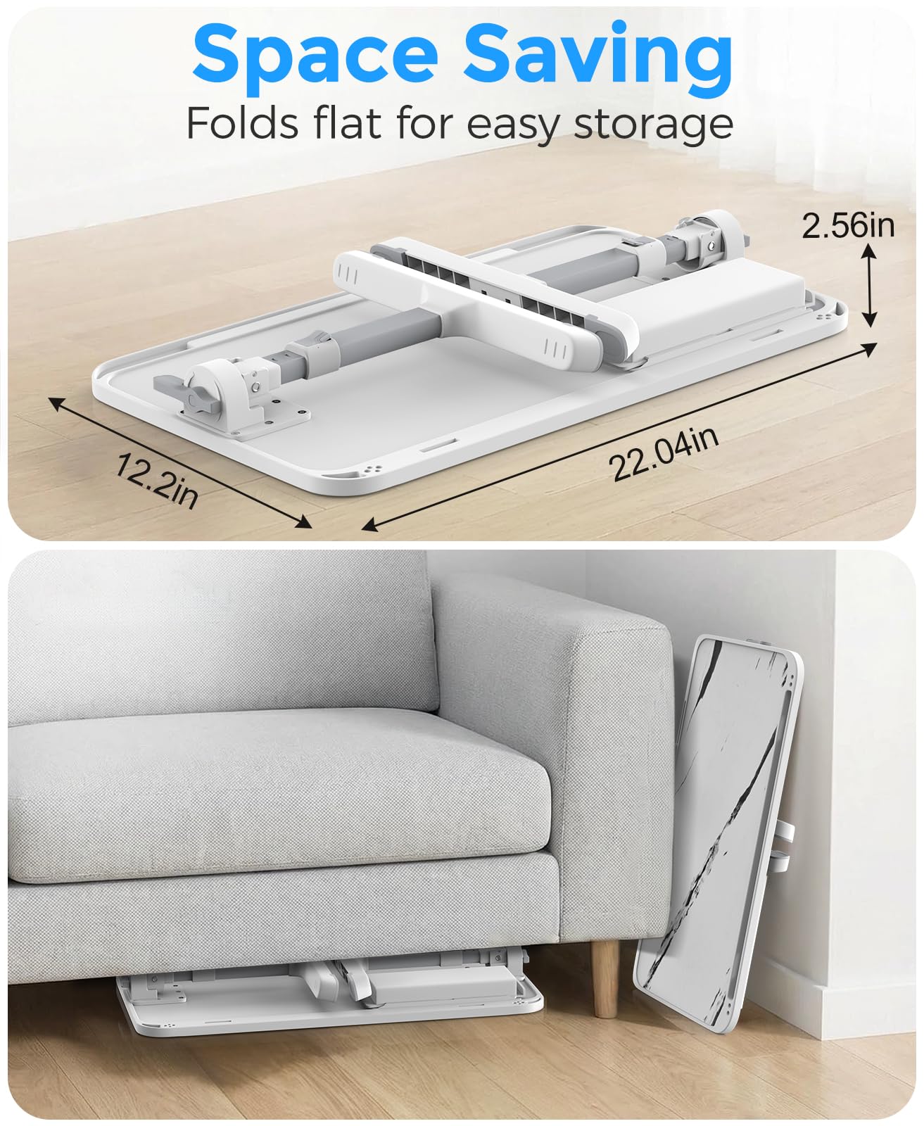HETTHI Laptop Bed Tray Table, Adjustable Sturdy Laptop Stand for Bed with Premium Materials, Folding Portable Lap Desk with Drawer for Writing Working Reading Eating Couch Floor (Marble, 22.04"×12.2")