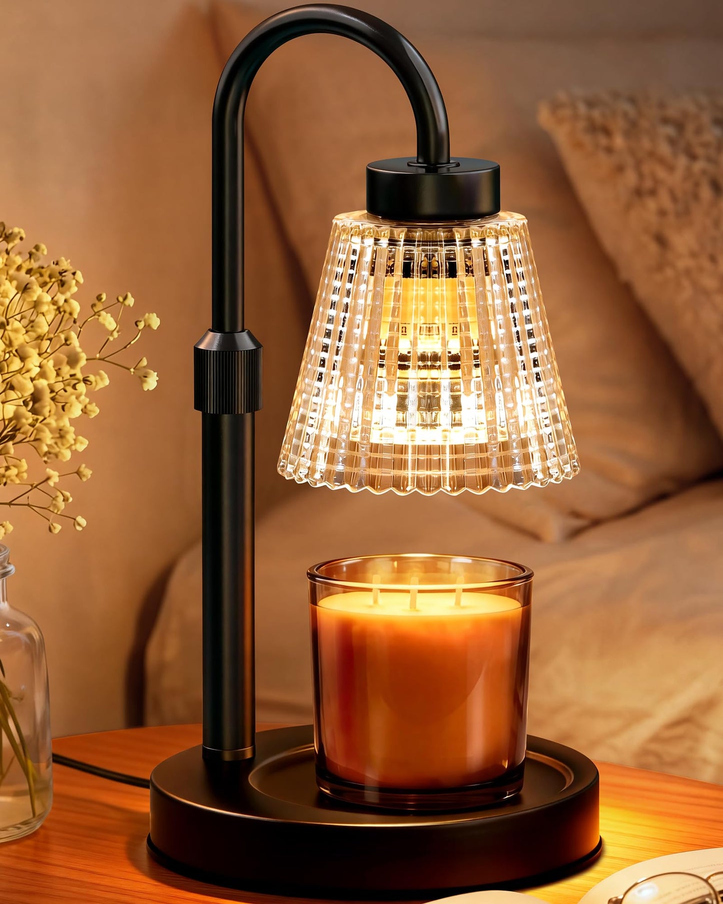 Girece Candle Warmer Lamp with Timer and Dimmer, Adjustable Height Electric Candle Warmer for Jar Candles, 2 Bulbs, Birthday Gifts for Women, Modern Home Decor Housewarming Gifts New Home