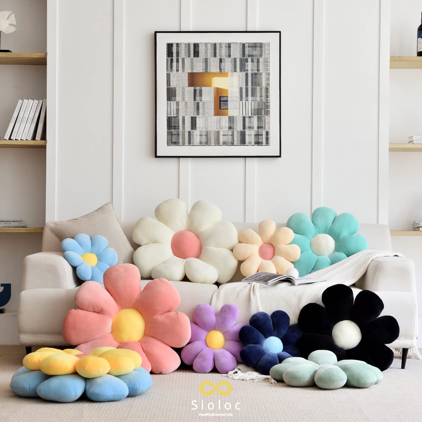 Sioloc Flower Pillow Shaped Throw Pillow Butt Cushion Floor Pillow,Seating Cushion,Cute Room Decor & Plush Pillow for Bedroom Sofa Chair(Yellow,15.7'')