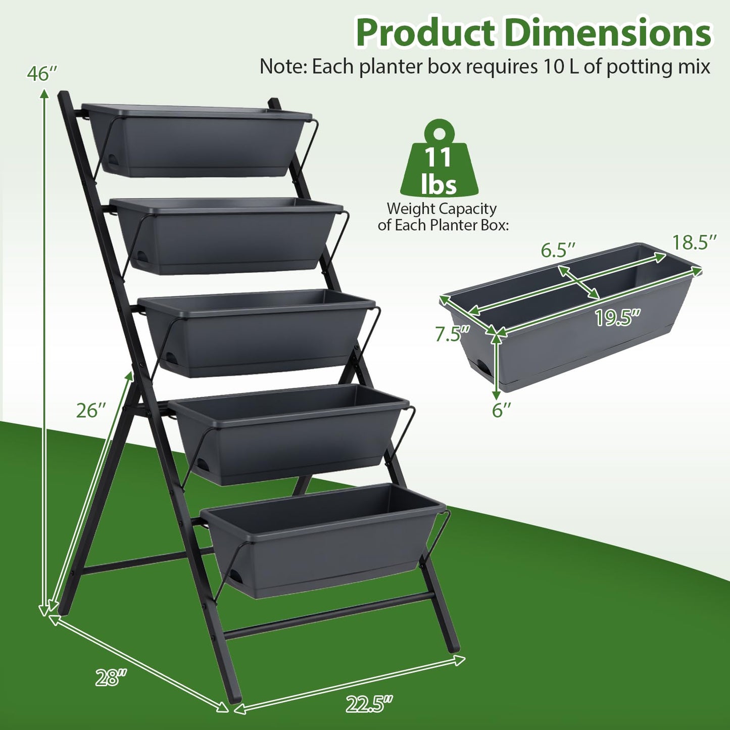 Giantex 5 Tier Vertical Planter Set of 2, Raised Garden Bed with Drainage Holes & Removable Trays, Metal Frame Elevated Planter Boxes for Herbs Vegetables Flowers, Indoor Outdoor Patio Balcony