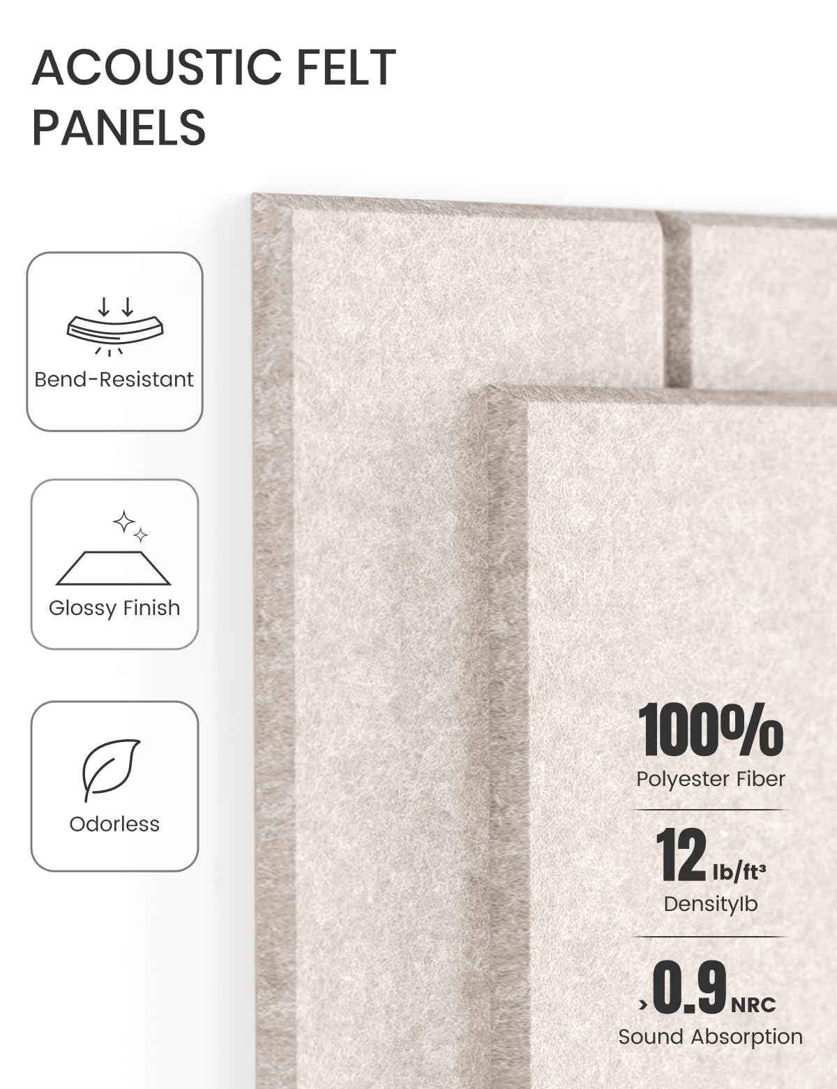 Fluxynara Felt Bulletin Board Tiles Large 48" x 36" Cork Board Alternative-12 Pack with 64 Adhesive Tabs, Thick Slat Wall Panels for Office Decor, Push Pin Board Wall Organizer Alternative -Oatmeal