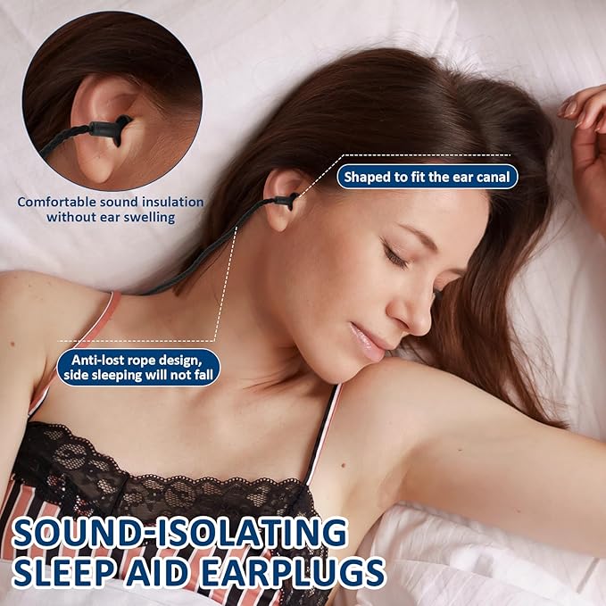 Xuhal 100 Pairs Black Corded Ear Plugs Silicone Reusable Earplugs Sound Blocking Individually Wrapped Ear Plugs Protection Hearing EarPlugs for Sleeping, Music, Shooting, Construction Work, Sports