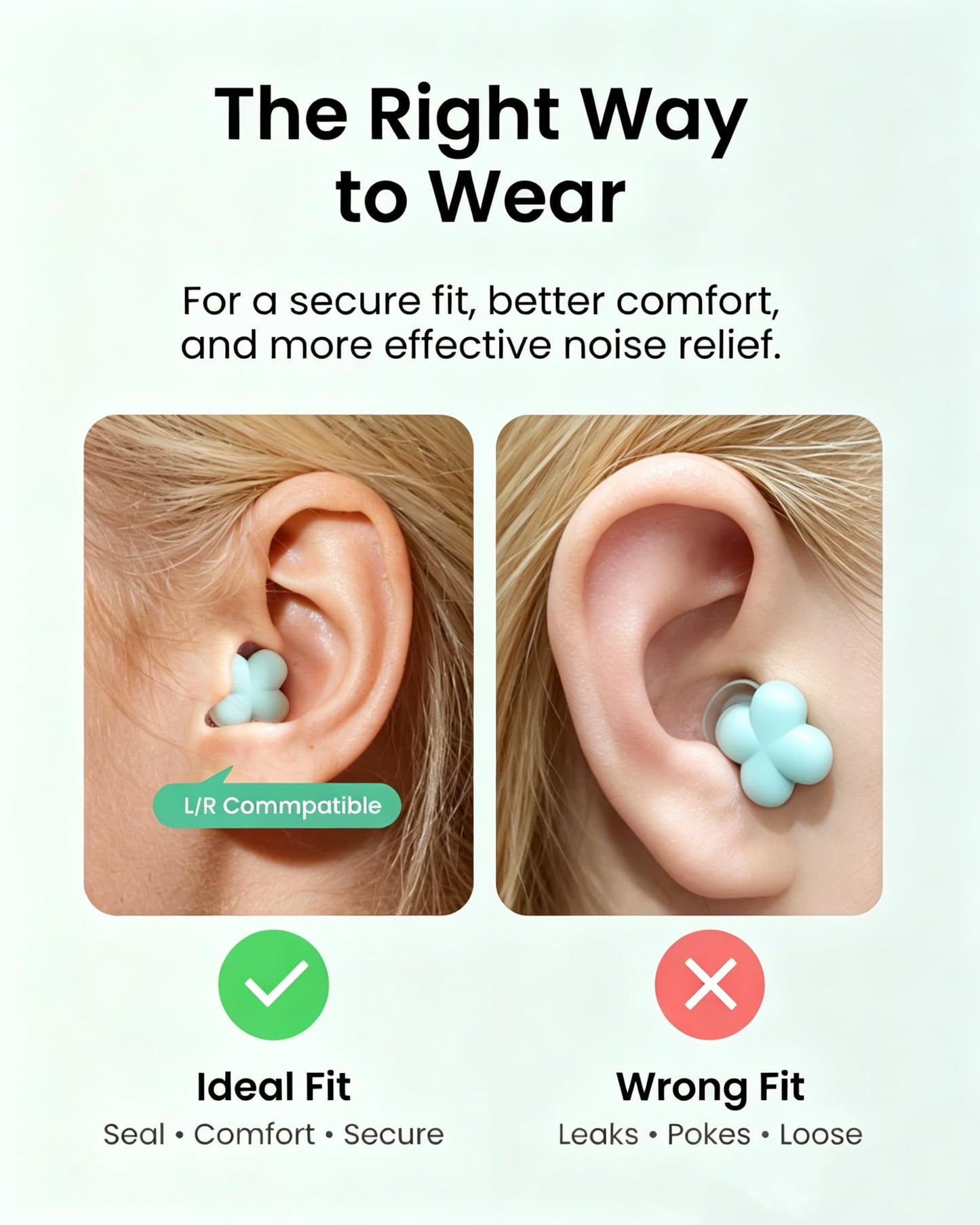 QubitPulse Bloom Ear Plugs, Earplugs for Small Ear Canals, Ultra-Comfy Stylish Earplugs for Women with Soft Patented Qufits Ear Tips, Mid Noise Cancelling Ear Plugs for Sleeping, Focus-Mint