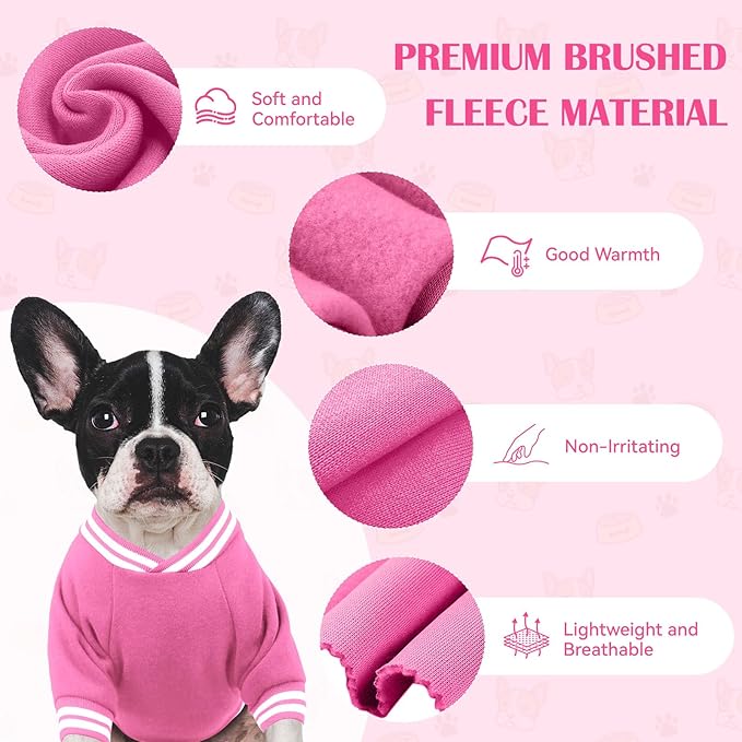 Dog Sweaters for Medium Dogs, Brushed Fleece Dog Sweater Baseball Jacket Soft Warm Pet Sweater Clothes Medium Sized Boy Girl Pet(Pink-M)
