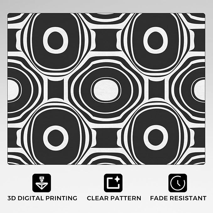 Black and White Geometric Rugs for Home Decor, 4x5 ft, Ring Circle Area Rugs for Living Room, Soft Non Slip Washable Modern Abstract Carpet Bedroom Decorations Dt-Ghf-31