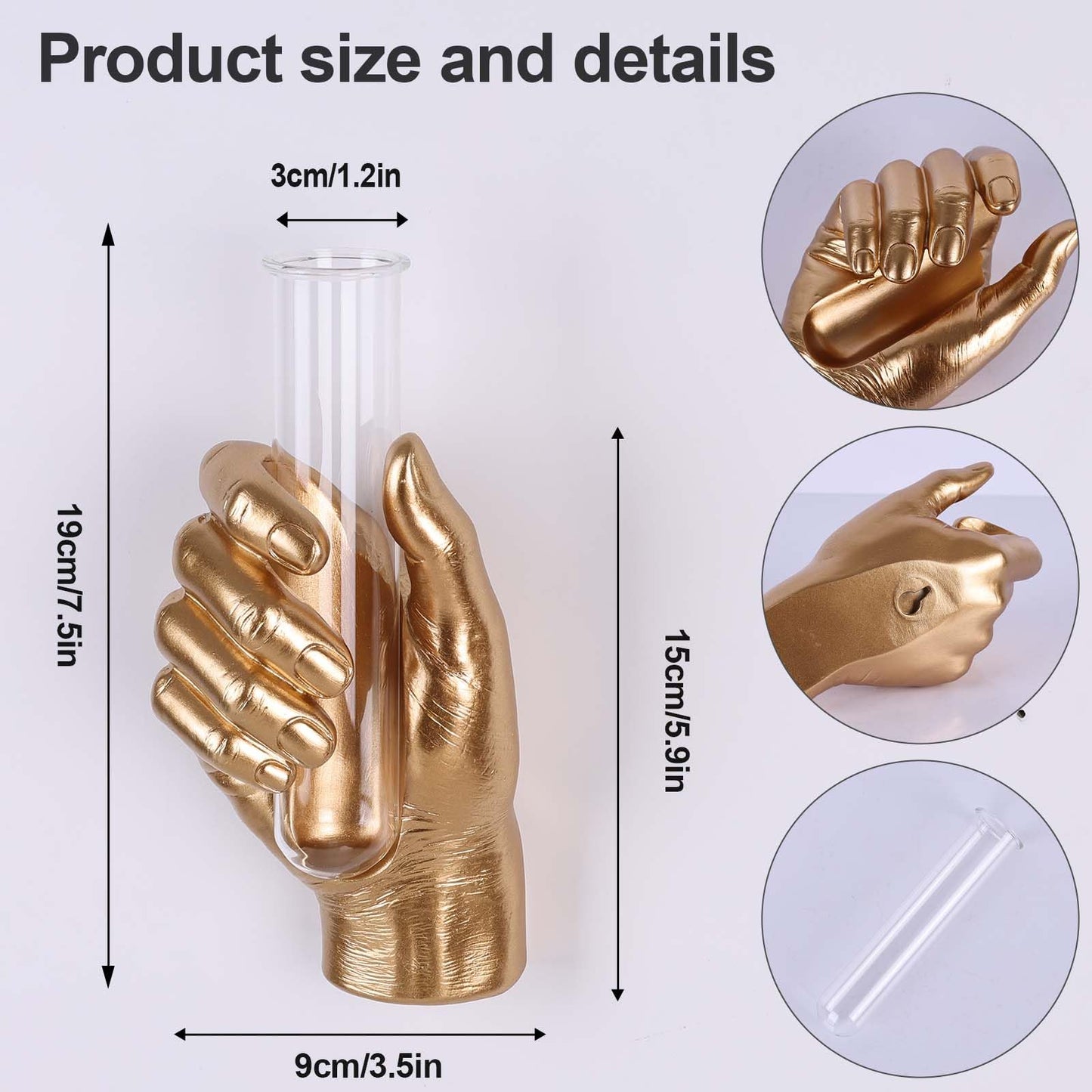 Gold Hand Wall Sculpture with Vase – Unique Resin Art, Wall-Mounted Flower Vase, Modern Decor for Living Room, Office, Apartments, Stylish Home, Elegant Interior, Contemporary Decoration (Gold)