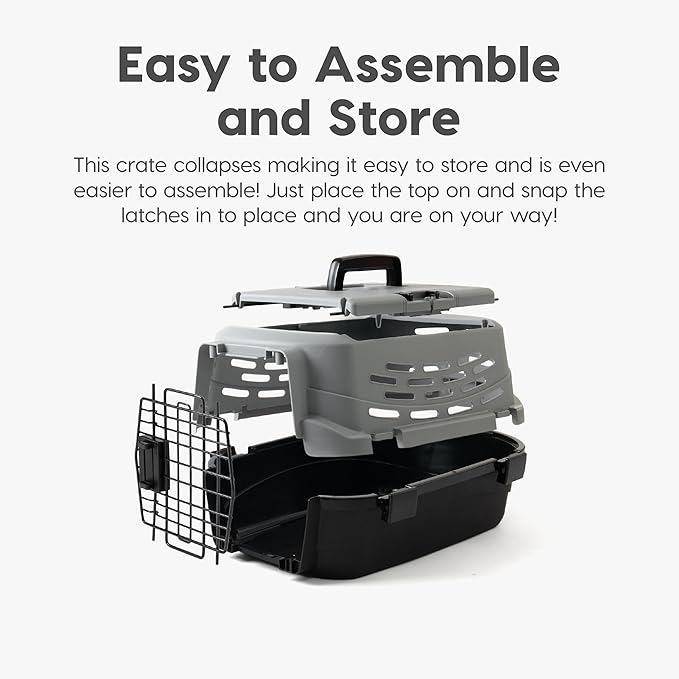 IRIS USA 23" Cat Carrier, Small Pet Carrier Hard, Dog Kennel with 2-Door Front and Top Access, Dog Carrier, up to 18 pounds, Black/Gray