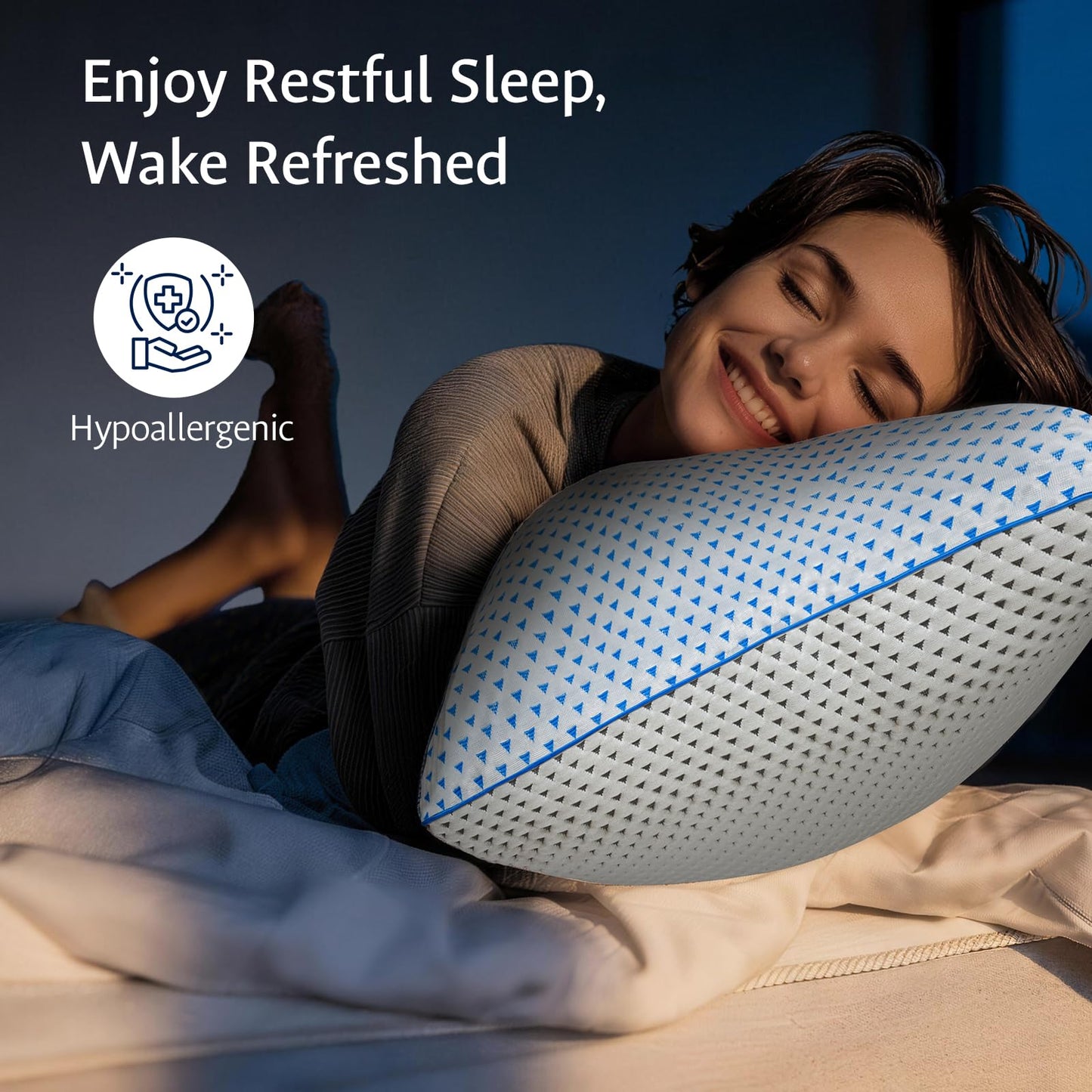 Cooling Gel Memory Foam Pillows Queen Size Set of 2 for Sleeping, Breathable Adjustable Firm Shredded Foam Cool Bed Pillows 2 Pack for Side, Back, Stomach, Hot Sleepers Soft Yet Support, CertiPUR-US