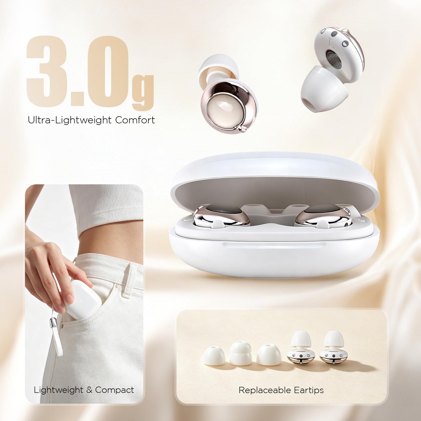 Ear Plugs for Noise Cancelliing, Adjustable Sleeping Earplugs 3 Noise Reduction Modes (23-38dB), Soft Reusable Silicone Ear Plugs for Concerts,Snoring,Plane Travel,Shooting with 8 Eartips Case (White)