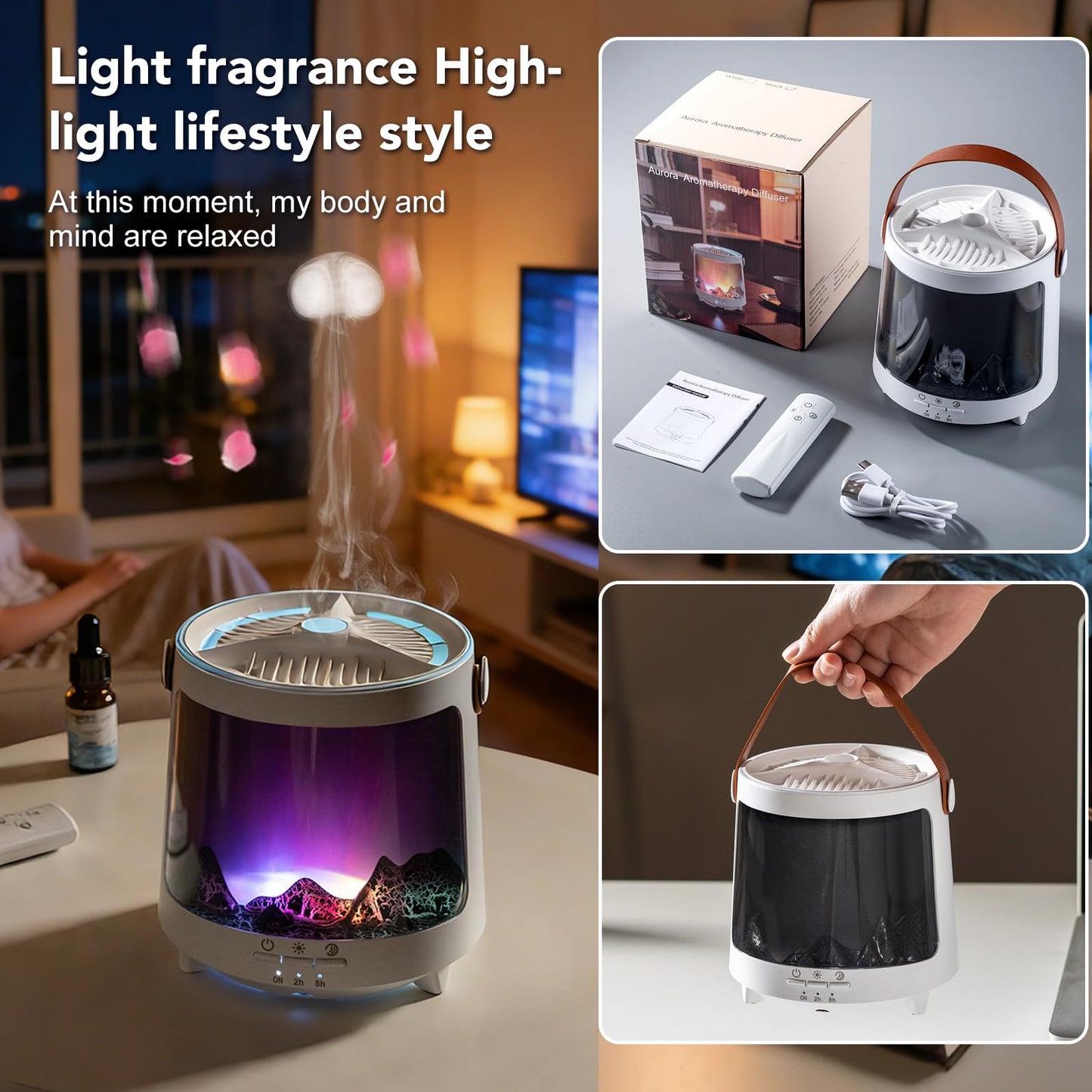 Essential Oil Diffuser, Jellyfish Aroma Diffuser Portable Aurora Flame Diffuser, 300ml Ultrasonic Cold Mist Humidifier, wimer and Auto-Off Function, Suitable for Home and Room (White)