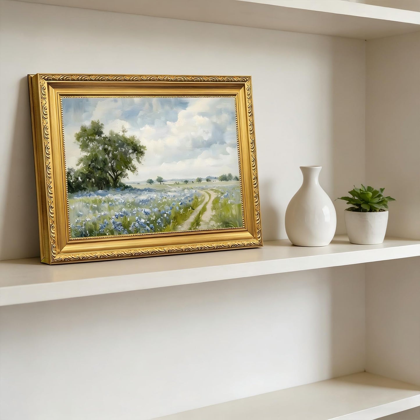 Gold Framed Canvas Wall Art Country Landscape Wildflower Field Wall Decor Paintings Rustic Nature Pictures Prints Home Decor for Living Room Bedroom Bathroom Farmhouse Thoughtful gift 12x16 in