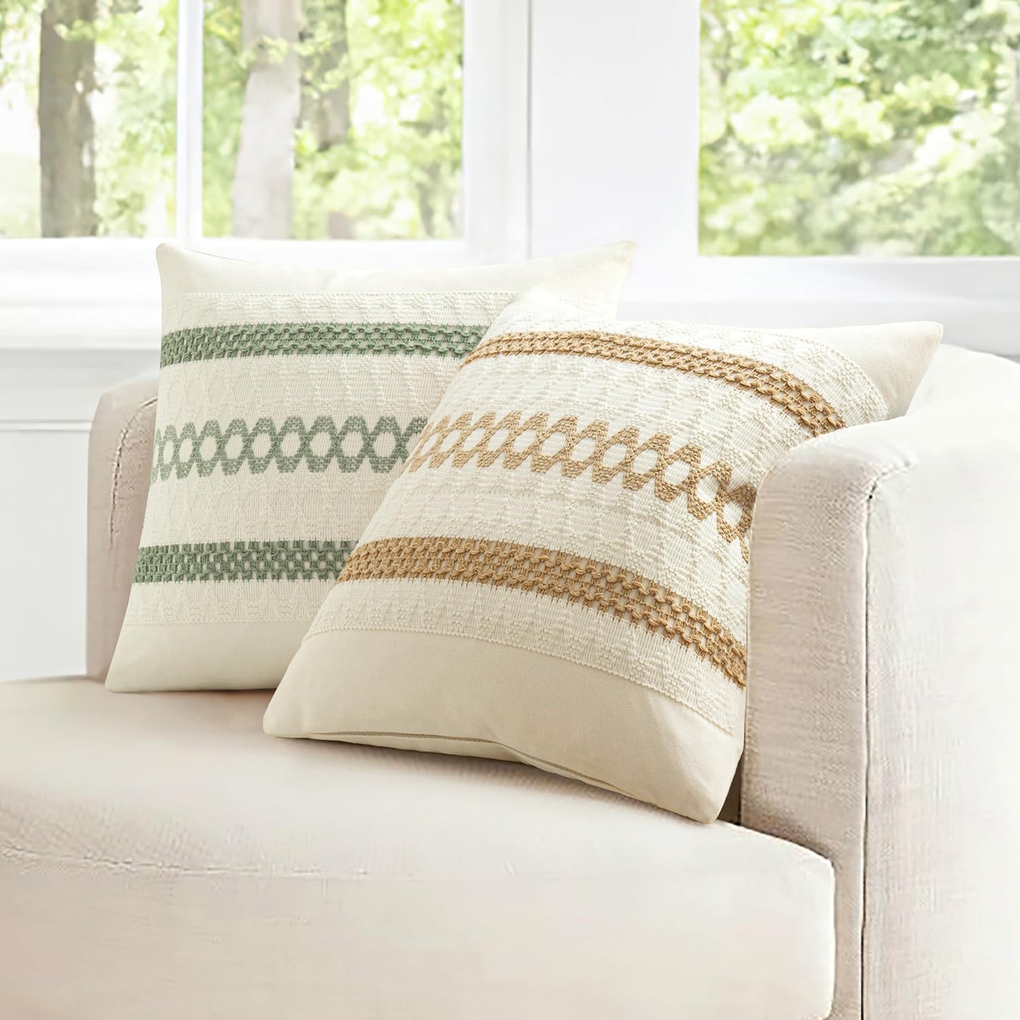 MIULEE Set of 2 Sage Green Boho Decorative Pillow Covers 18x18 Inch Farmhouse Rustic Couch Throw Pillows Modern Summer Cotton Cushion Covers Retro Cute Macrame Woven Spring Decor for Bed Sofa Chair
