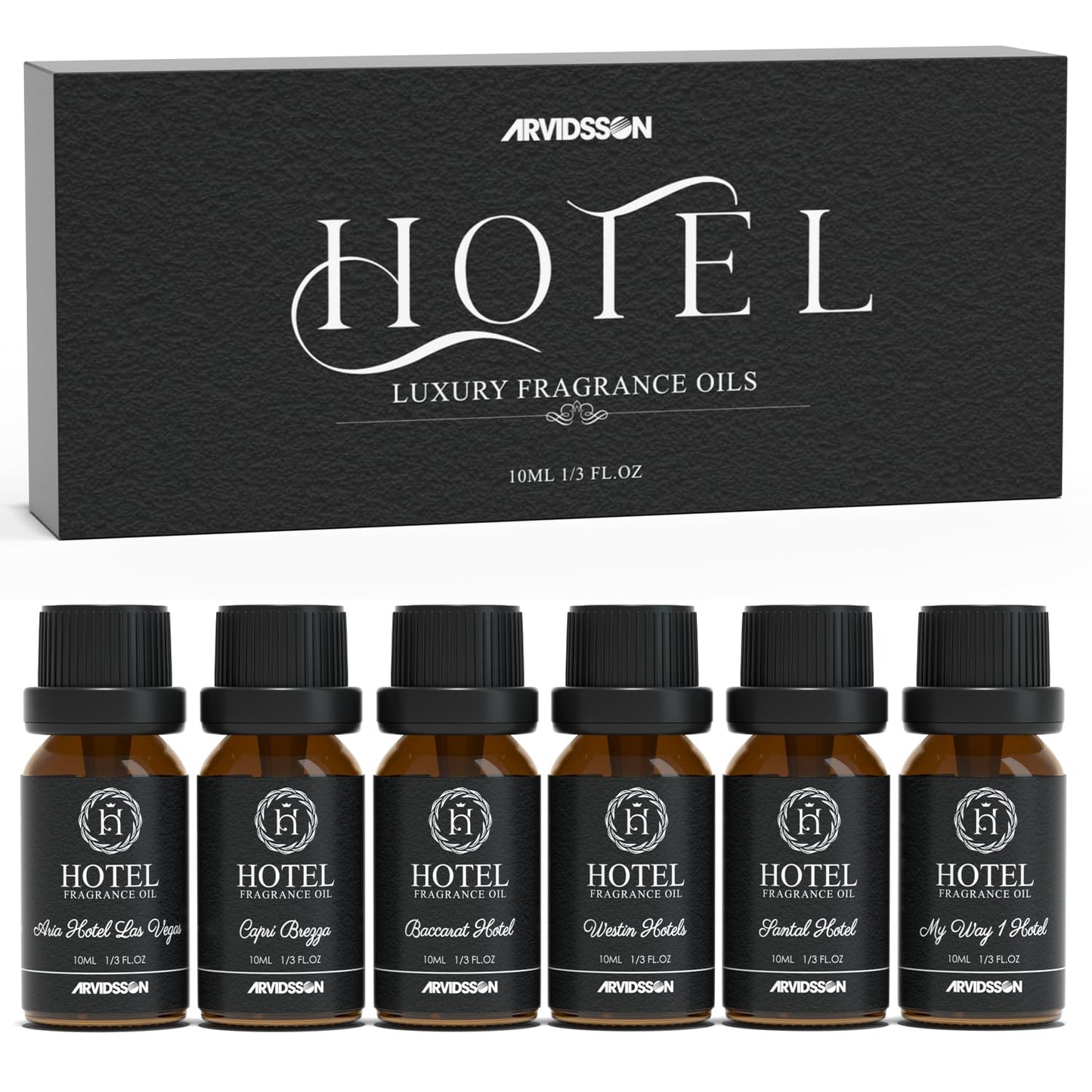 ARVIDSSON Hotel Diffuser Oil Gift Set - Inspired by 5 Star Hotel Scents - Luxury Hotel Essential Oils for Diffuser and Crafting, Premium Fragrance Oil Set, 6 x 10 mL, 0.34 fl oz