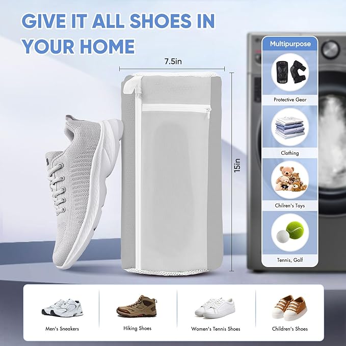 Shoe Washing Machine Bag for Washer and Dryer - Reusable Lint-free, Large Laundry Shoe Bag for Sneakers Tennis Home Washing Kit, Includes Shoe Trees to Prevent Deformation, Grey 2pcs
