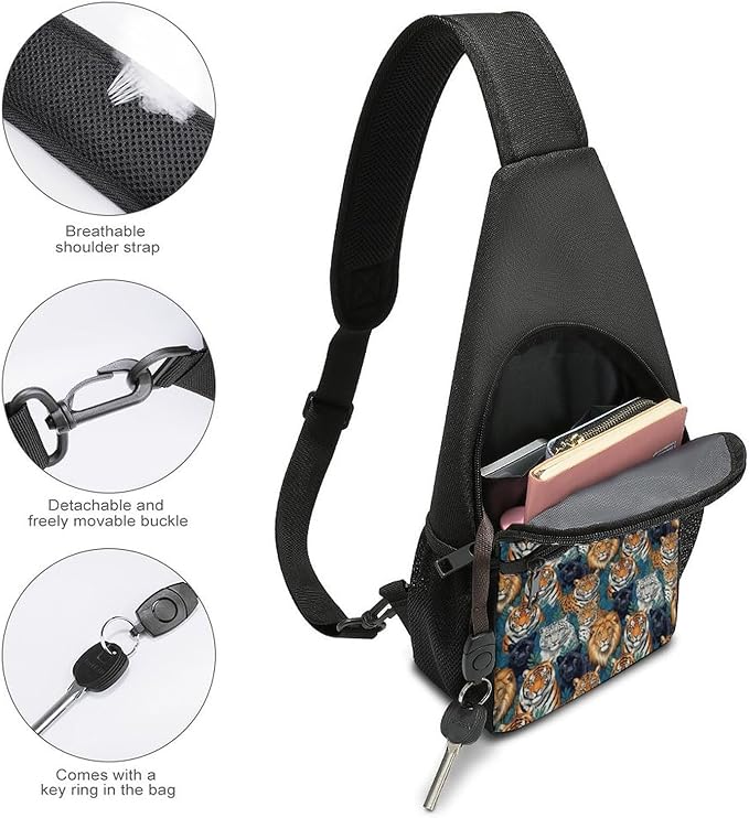 SWEET TANG Cool Sling Backpack Tiger Panther Leopard Lion, Lightweight Sling Shoulder Bag, Outdoor Chest Crossbody Bike Gym Runner Daypack with Adjustable Strap for Men Women