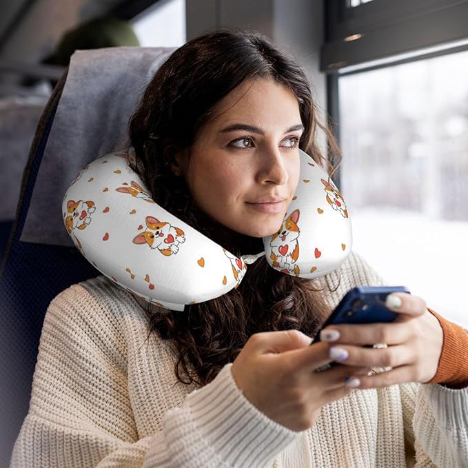Travel Pillow for Boys and Girls, Comfortable Neck Chin Head Support Cushion Corgis Funny Dog Design, Comfortable for Airplanes Car Sleeping Rest