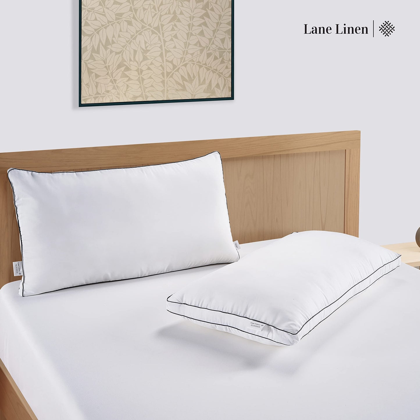 LANE LINEN Pillows Standard Size Set of 2 (20"x30") - Hotel Pillow for Side, Back & Stomach Sleepers, Medium Firm Down Alternative Fill,Cooling Pillows for Bed - Soft & Fluffy Pillow - White