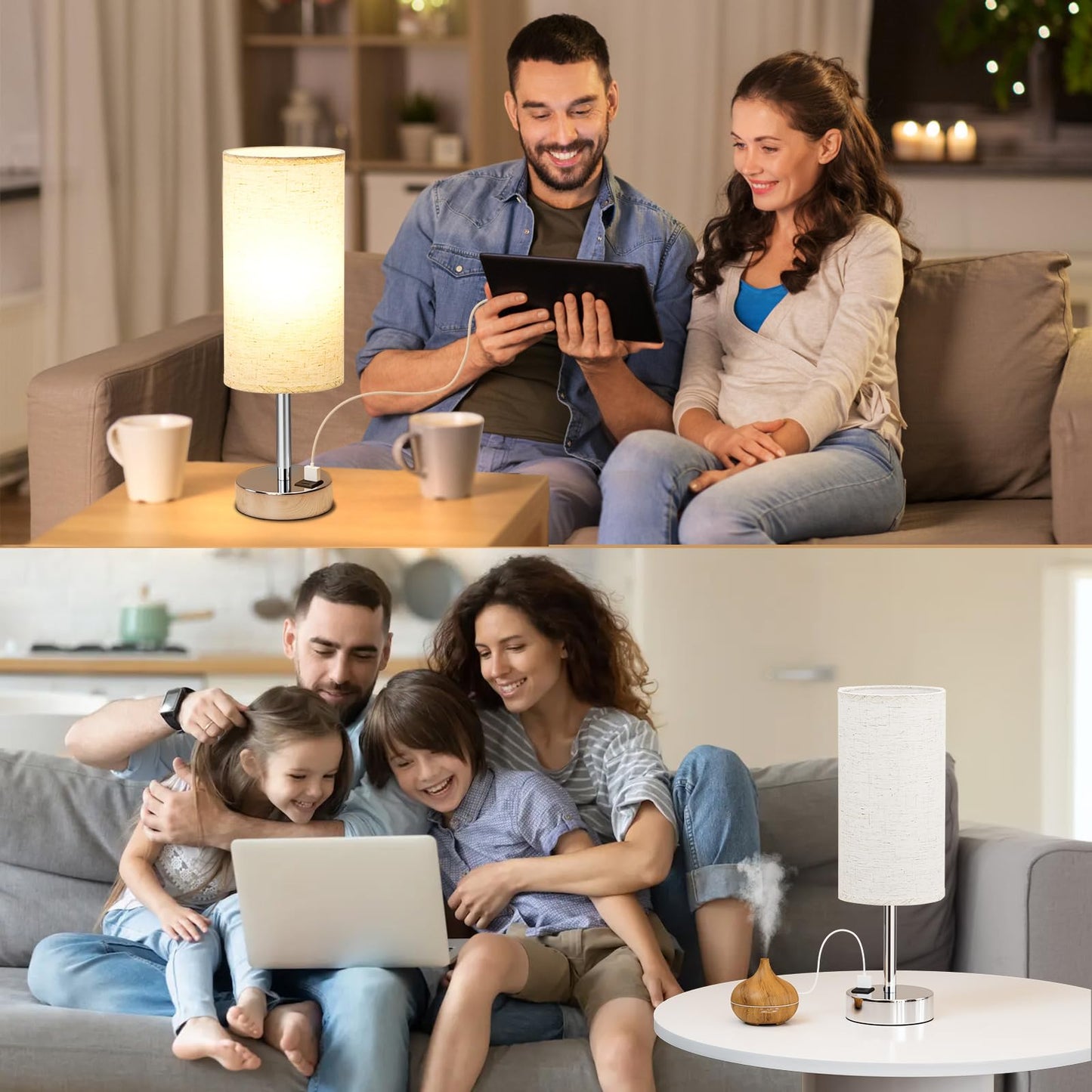 Dicoool Touch Table Lamp for Bedroom, 3 Way Dimmable Bedside Lamp with USB C & A Charging Ports - Small Desk Lamp for Dorm Room, College, Kids, Office, Living Room, White