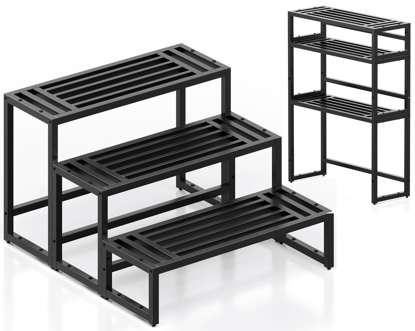 Hongsane Plant Stand Indoor Outdoor,3 Tier Ladder Metal Plant Stands Riser,Heavy Duty Wrought Iron Plant Shelves for Multi Large Pots,Black Tiered Flower Display Holder for Living Room,Patio,1-Pack