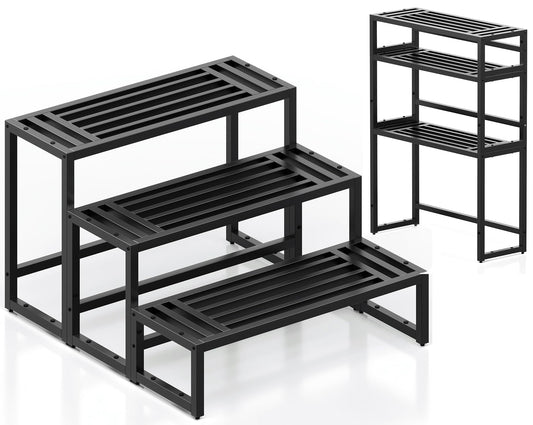 Hongsane Plant Stand Indoor Outdoor,3 Tier Ladder Metal Plant Stands Riser,Heavy Duty Wrought Iron Plant Shelves for Multi Large Pots,Black Tiered Flower Display Holder for Living Room,Patio,1-Pack