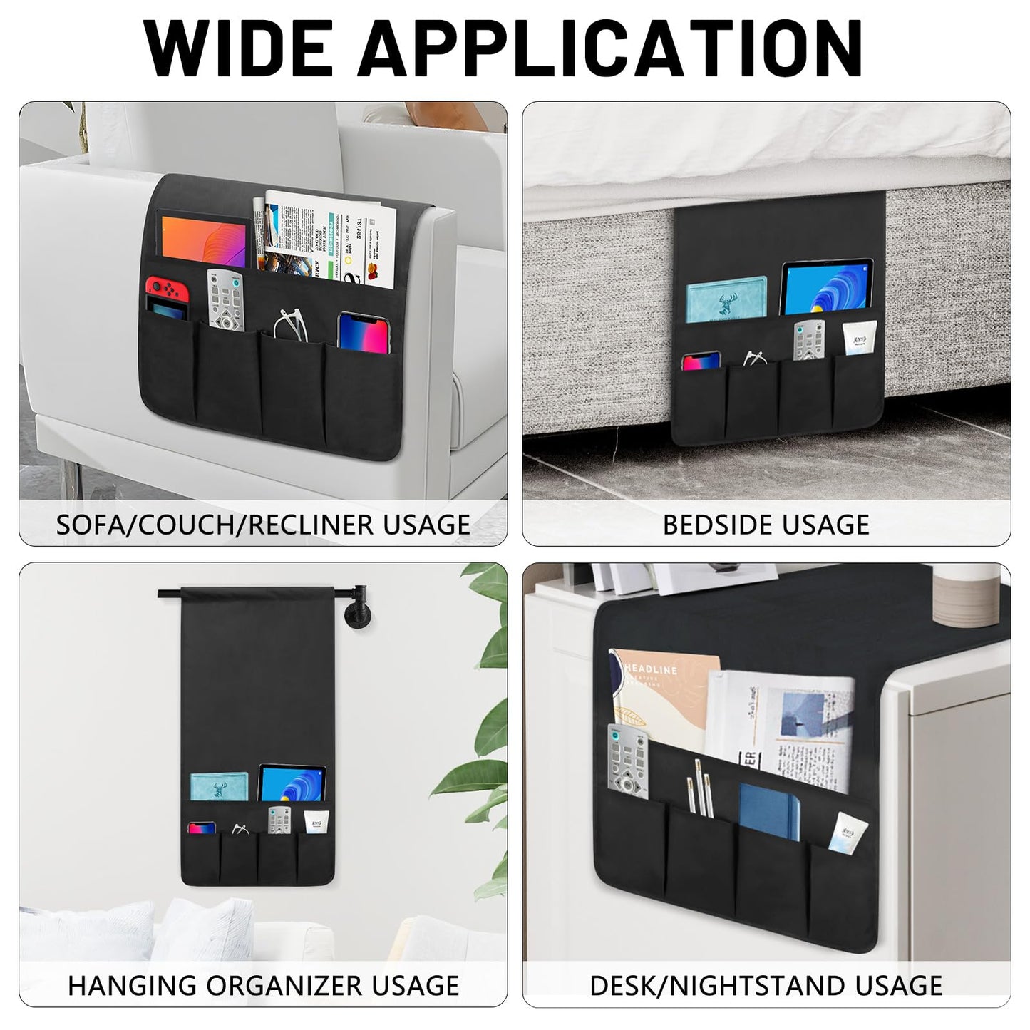 WETRBWEH Non-slip Couch Organizer Armchair Caddy, Oxford TV Remote Control Holder Bedside Caddy with 5 Pockets for Key Glasses Phone Magazine Holders.