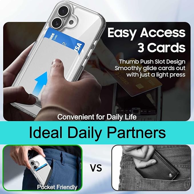 Ntwinro Magnetic for iPhone 17 Clear Case (Compatible with MagSafe) with White Detachable Wallet & Card Holder for 3 Cards [RFID Blocking] Military Grade Protective Slim Phone Cover