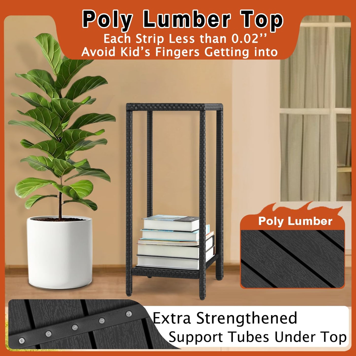 Outdoor Plant Stand for Patio 2 Tier Plant Stand Shelf with Wicker Poly Lumber Flower Pot Plant Stand Holder 31" Tall Corner Plant Display Rack with Adjustable Feet Heavy Duty for Balcony Garden Black