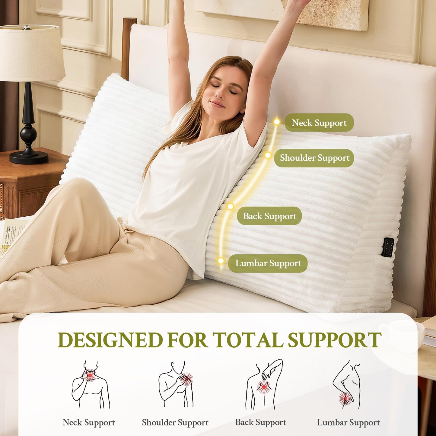 Zonamat Headboard Pillow Queen, Headboard Wedge Pillow, Back Rest Pillows for Sitting, Reading, Working, Triangle Pillow with Removable Cover, Daybed Pillows for Bed Dorm Sofa, White