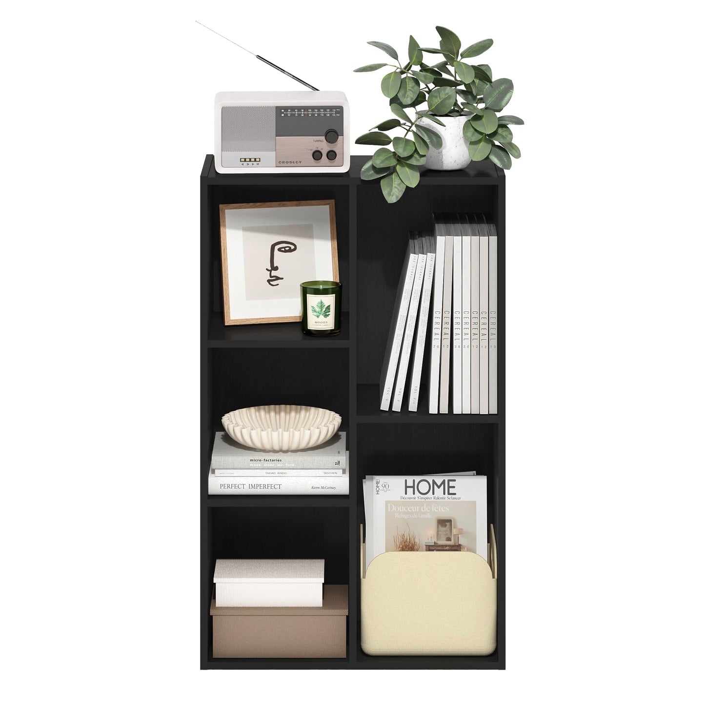 Furinno LUDER Book Shelf, 5-Cube Bookshelf, Reversible Bookcase, 9.4 x 19.5 x 31.5, Easy Assembly, for Living Room, Bedroom, Home Office, Blackwood