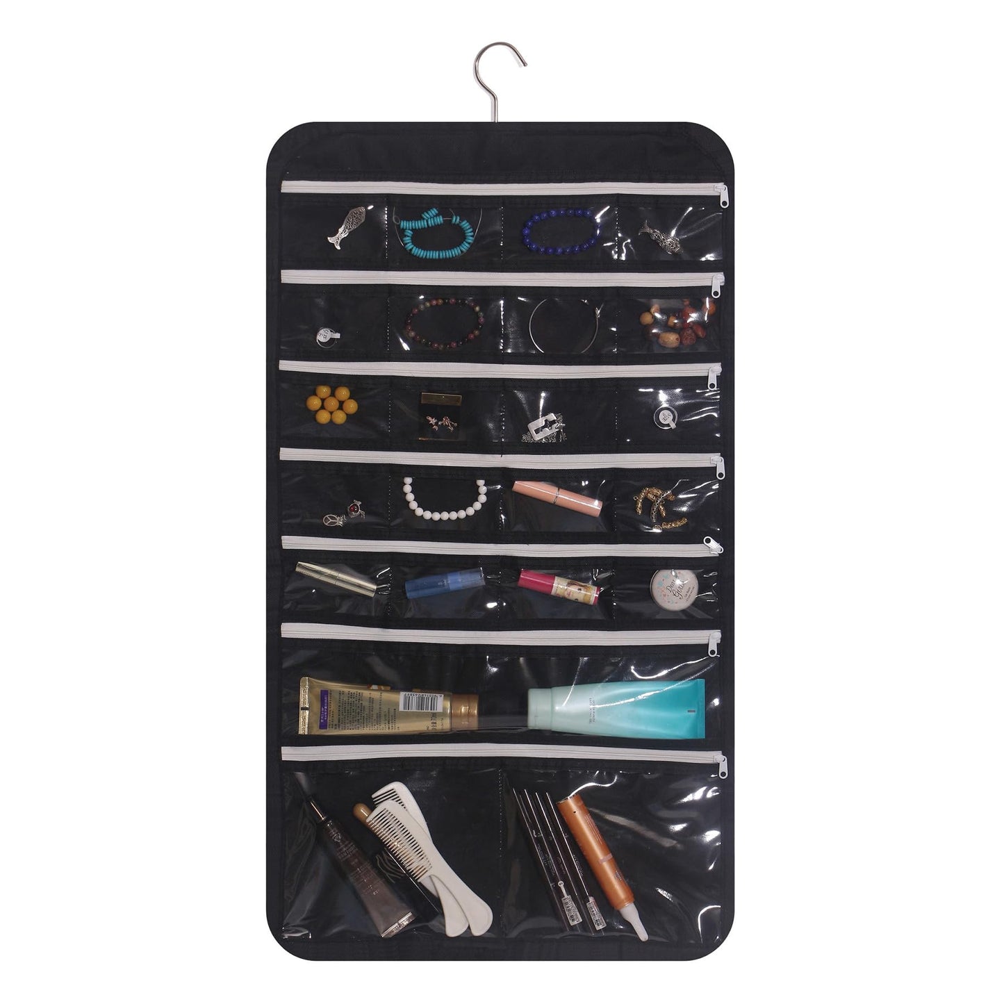 DIOMMELL Hanging Jewelry Organizer 47 Pockets with Zipper for Earrings Necklace Bracelet Ring Accessory Display Storage Bag Travel Holder Box