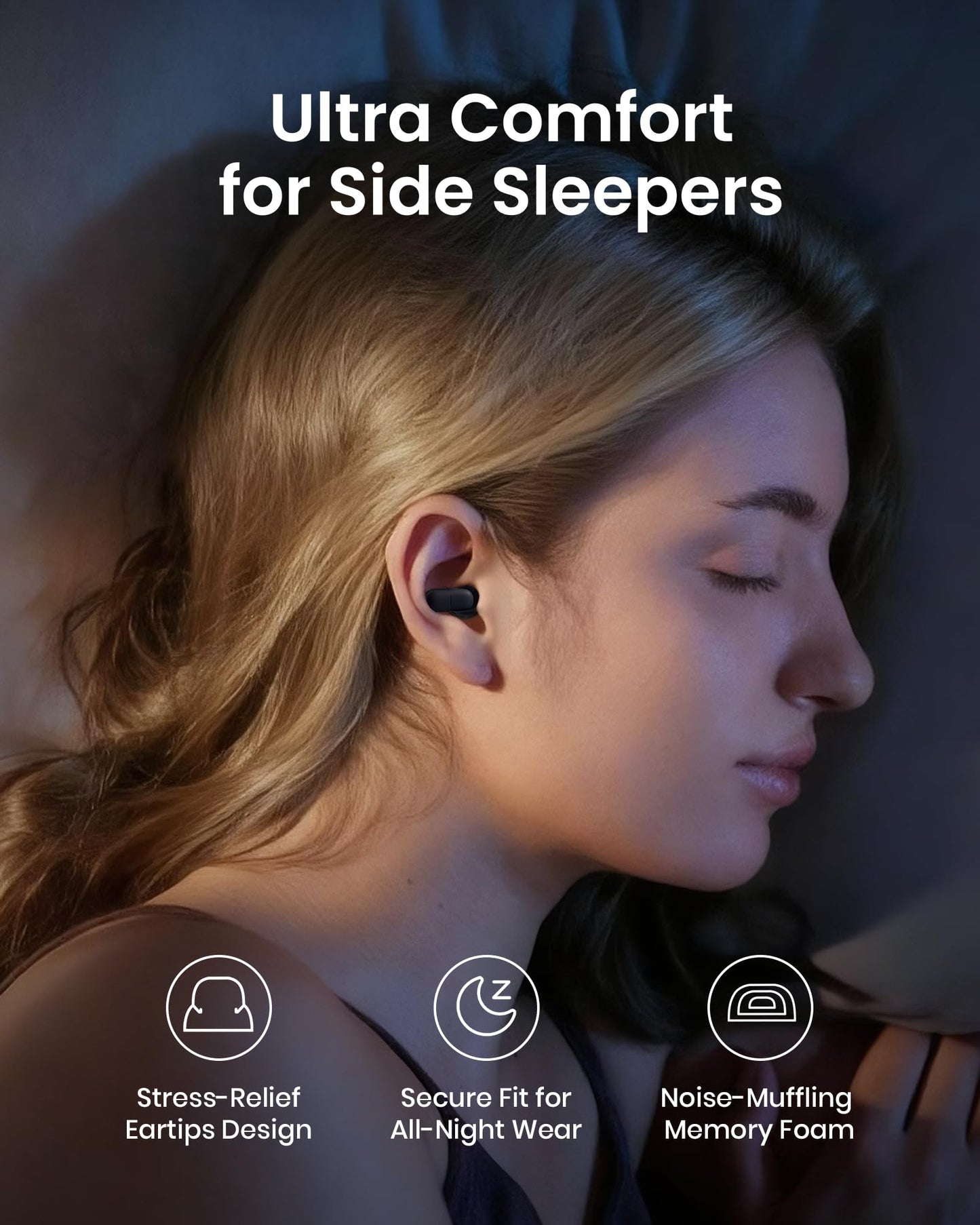 Medium Noise Reduction Ear Plugs Ultra Comfortable for Side Sleepers Reusable Earplugs 23dB Noise Cancelling Sleep Ear Plugs -Black