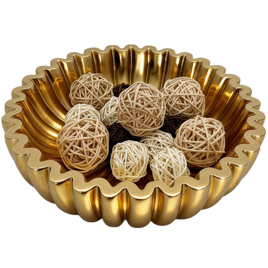 ZJSYTQS Large Modern Ruffle Bowls, Artificial Stone Decorative Catch All Bowl for Kitchen Counter and Entryway Table, Handcrafted Fruit Bowls and Key Bowl for Home Decor(Golden)