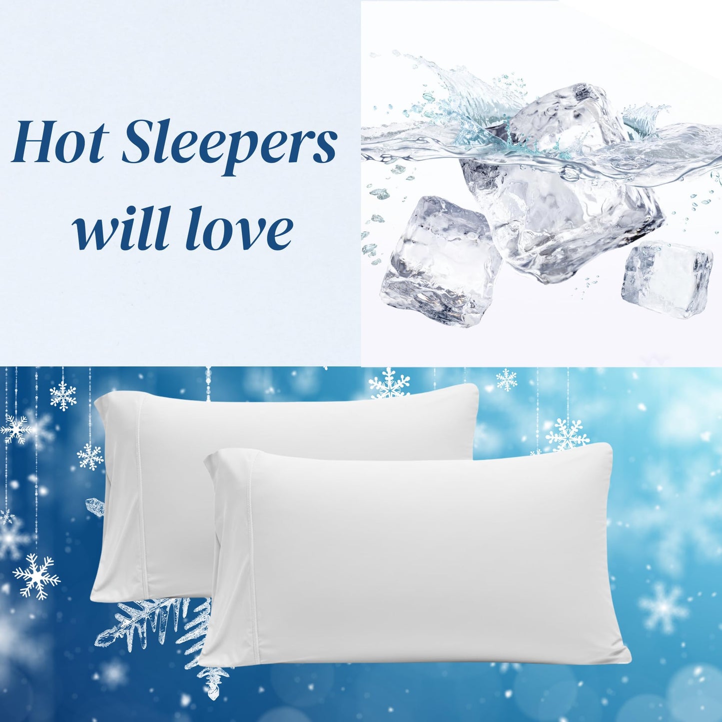 Beckham Hotel Collection Bed Pillows with Cooling Pillowcases for Hot Sleepers, Queen Size Sets of 2, Soft Down Alternative Pillow for Sleeping, Envelope Cases, White