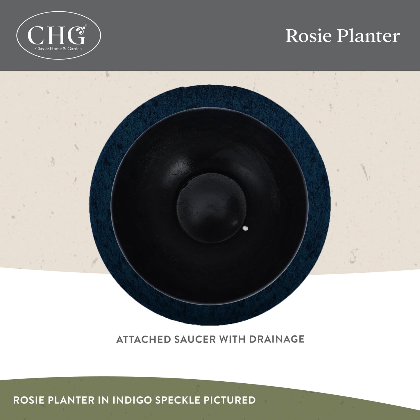GROWSCAPE Rosie Planter Bowl, w/Drainage and Saucer, 10” Weathered Copper