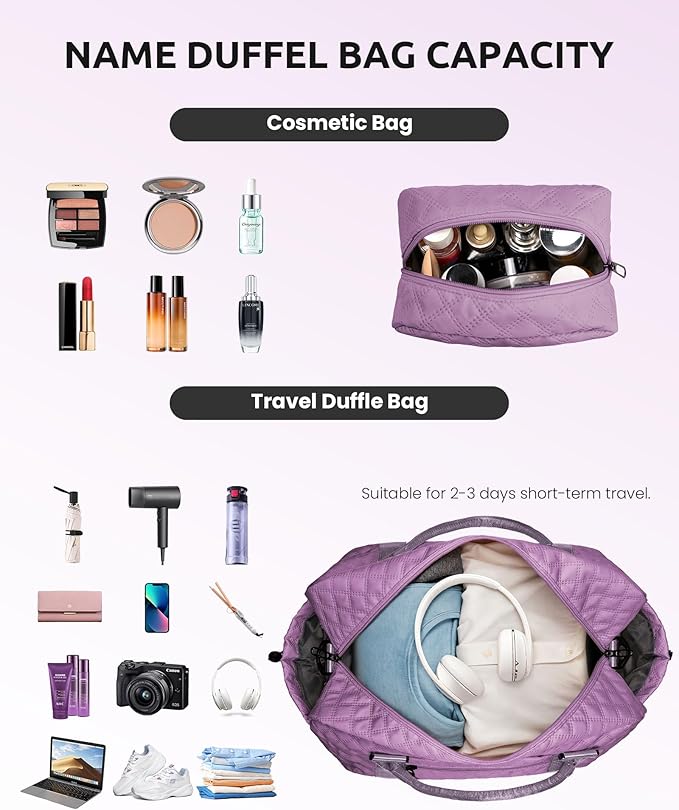 Vogewood Gifts for Sister-Travel Bag for Women Shoe Compartment, Personalized Weekender Bag, Monogram Overnight Bag, Letter Travel Bag with Makeup Bag，Sister Friend Girlfriend Gifts (Letter N)