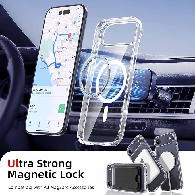 Ntwinro Magnetic for iPhone Air Clear Case (Compatible with MagSafe) with Pink Detachable Wallet & Card Holder for 3 Cards [RFID Blocking] Military Grade Protective Slim Phone Cover for 17 Air 2025
