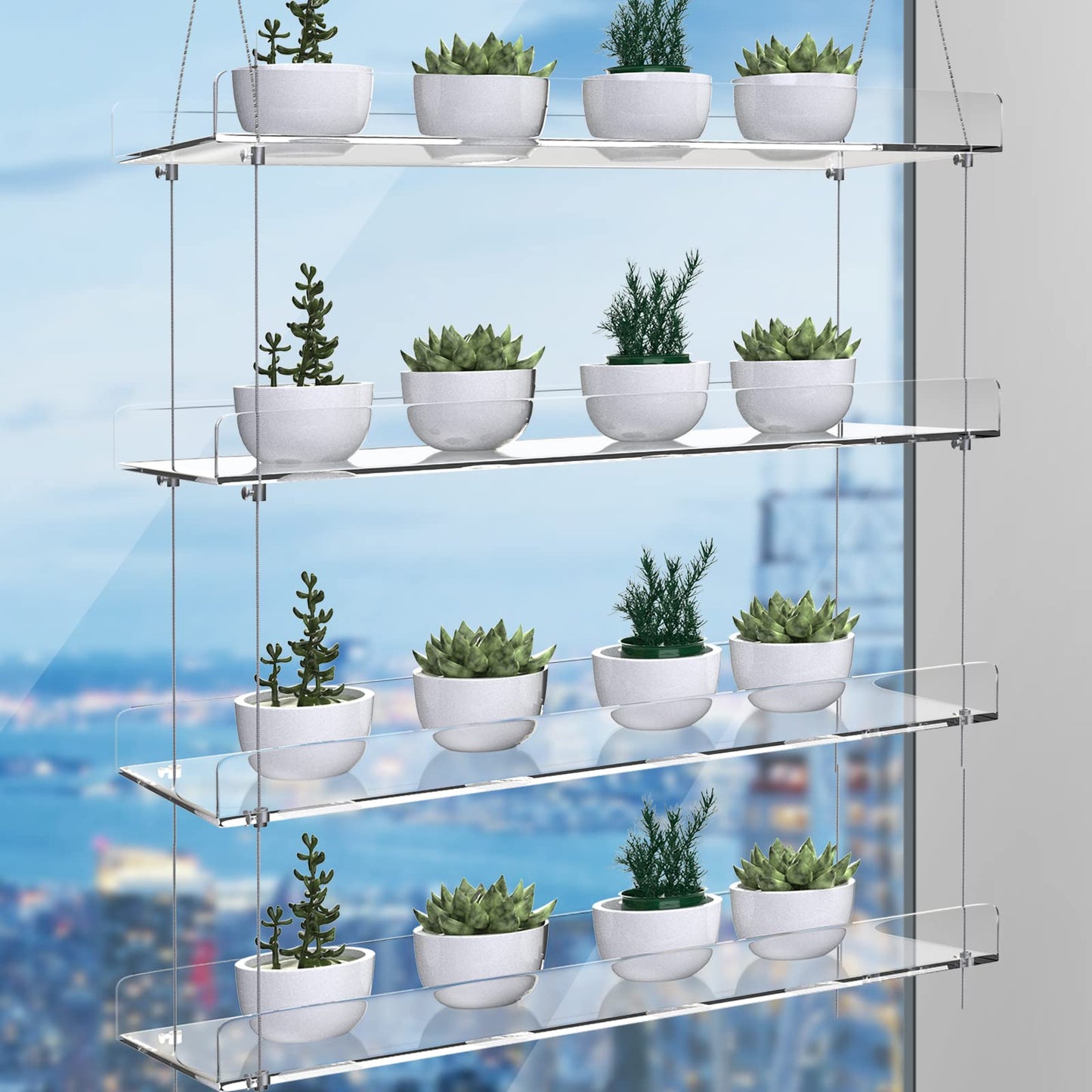 ZerzSemp 2-Pack Adjustable Clear Acrylic Plant Stands for Windows – 16" Transparent Hanging Window Plant Racks for Indoor Garden, Herbs, or Home Decor in Kitchen & Bedroom