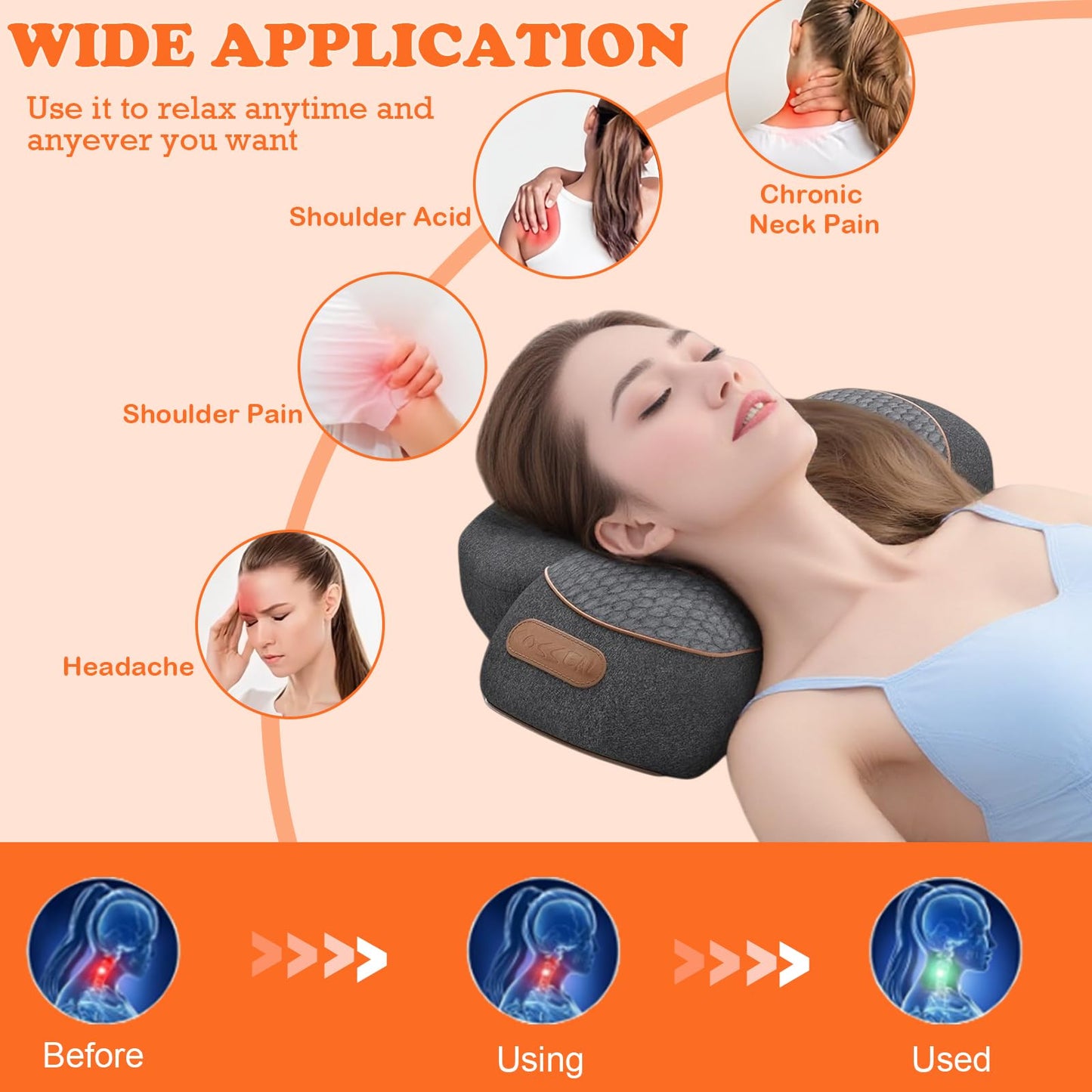ALIALAVESTA Neck Massage Pillow, 3-in-1 Neck Massager, Traction Massage with Heat, Neck Pillow for Shoulder Pain, Ergonomic Pillow Design for Daily Comfort at Home or Office(Gray)