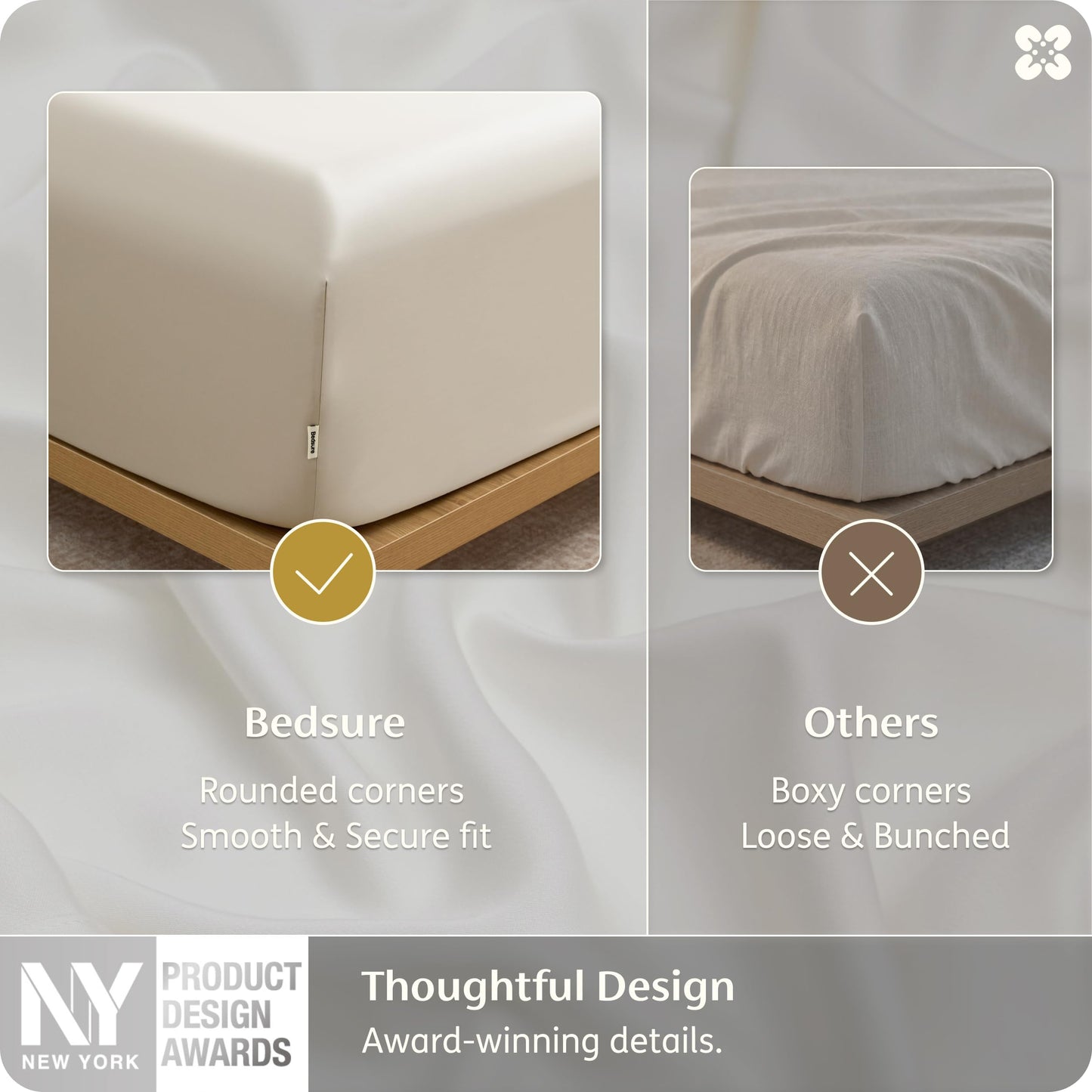 Bedsure 3PCS 100% Organically Grown Bamboo Viscose King Size Fitted Sheet